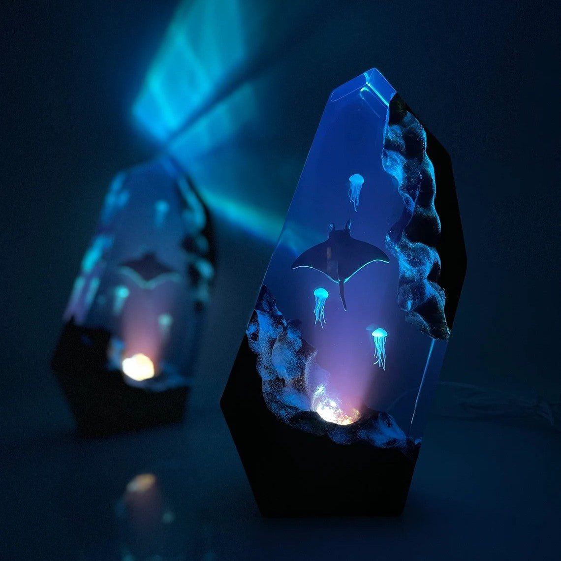 Resin Ocean Wood Lamp Manta Rays Jellyfish Nemo and Couple Diver Home Decor Christmas Gift NTD