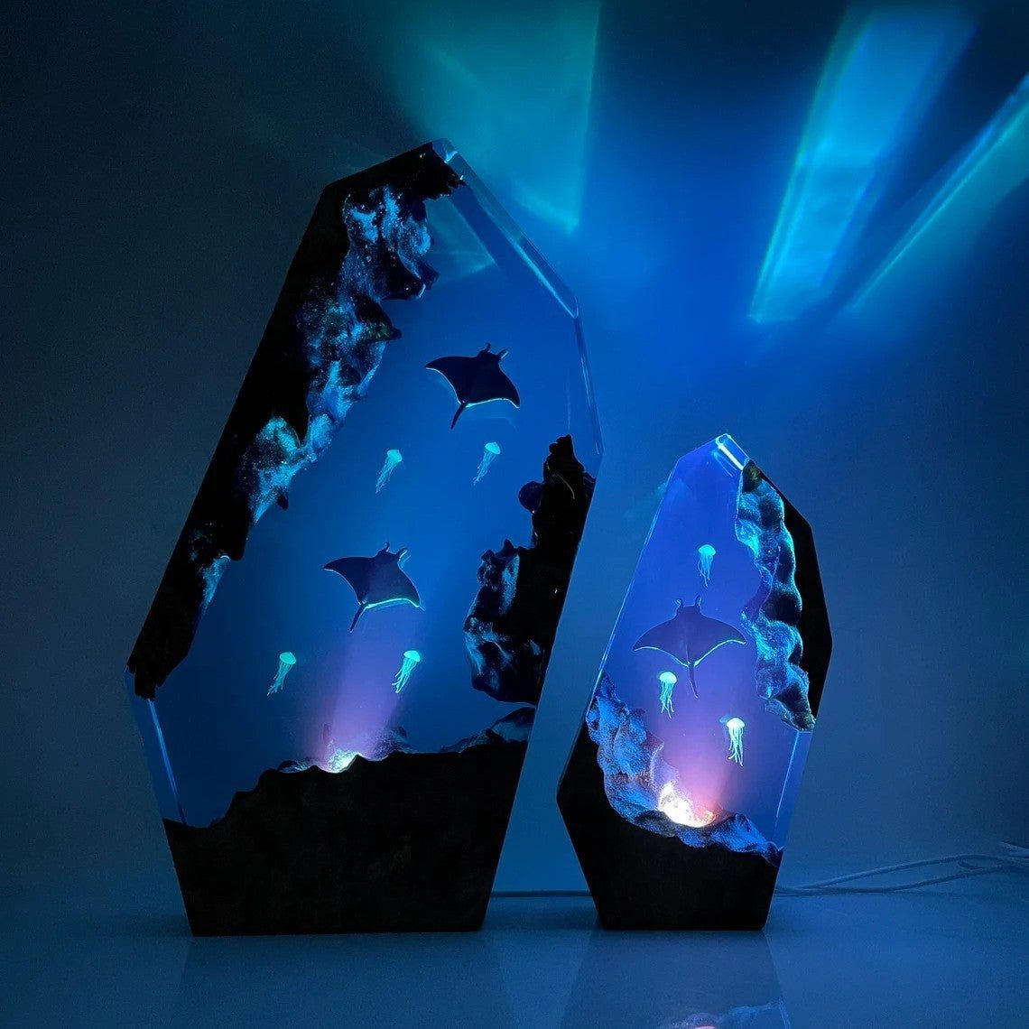 Resin Ocean Wood Lamp Manta Rays Jellyfish Nemo and Couple Diver Home Decor Christmas Gift NTD