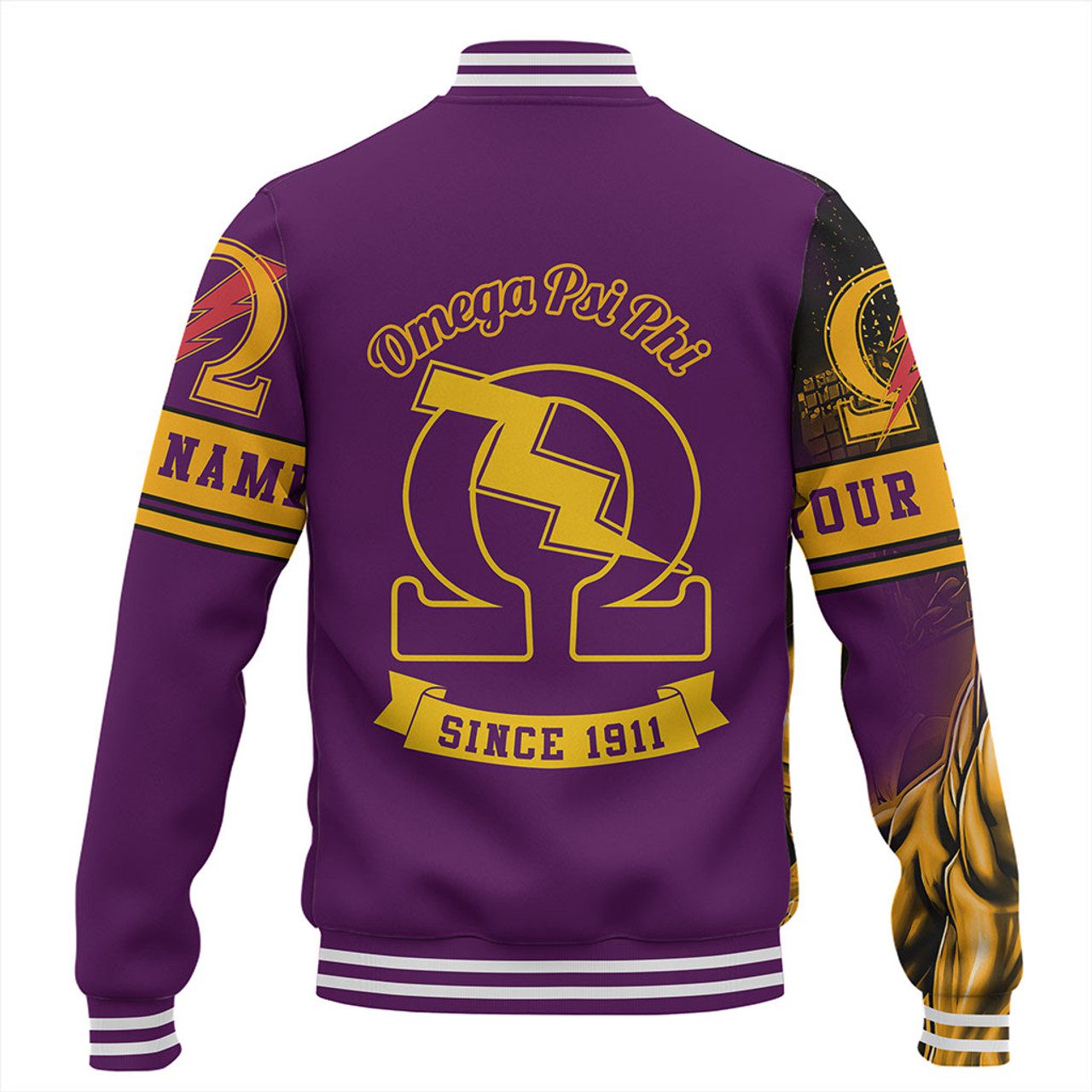 Omega Psi Phi Baseball Jacket Custom Big Golden Bulldog