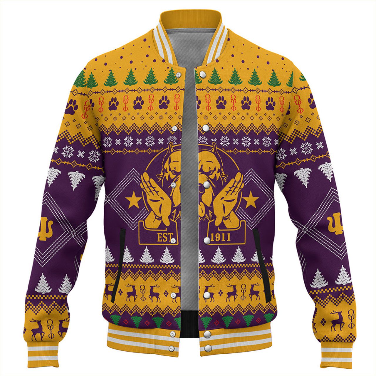 Omega Psi Phi Baseball Jacket Christmas Hand