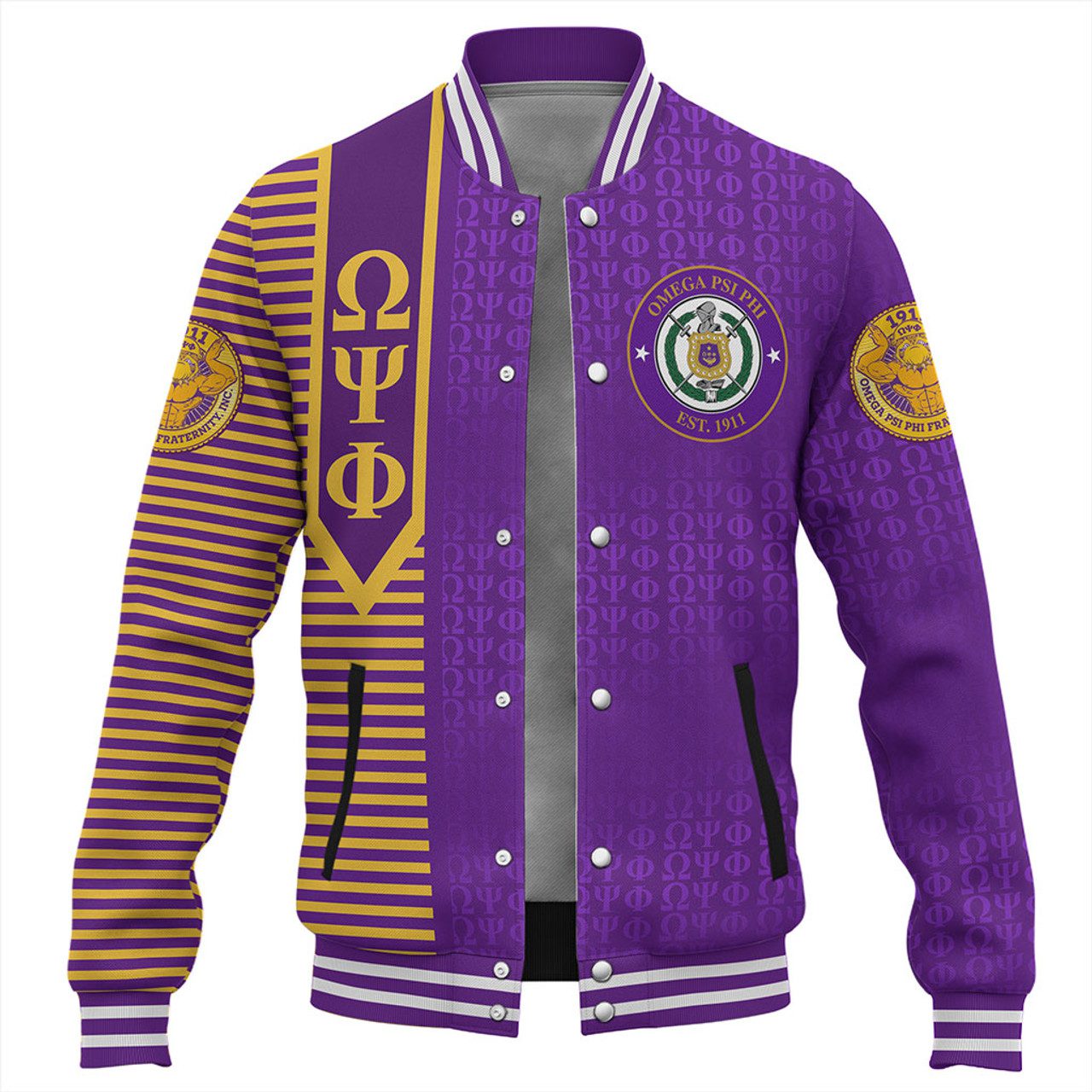 Omega Psi Phi Baseball Jacket Simple Pattern Style