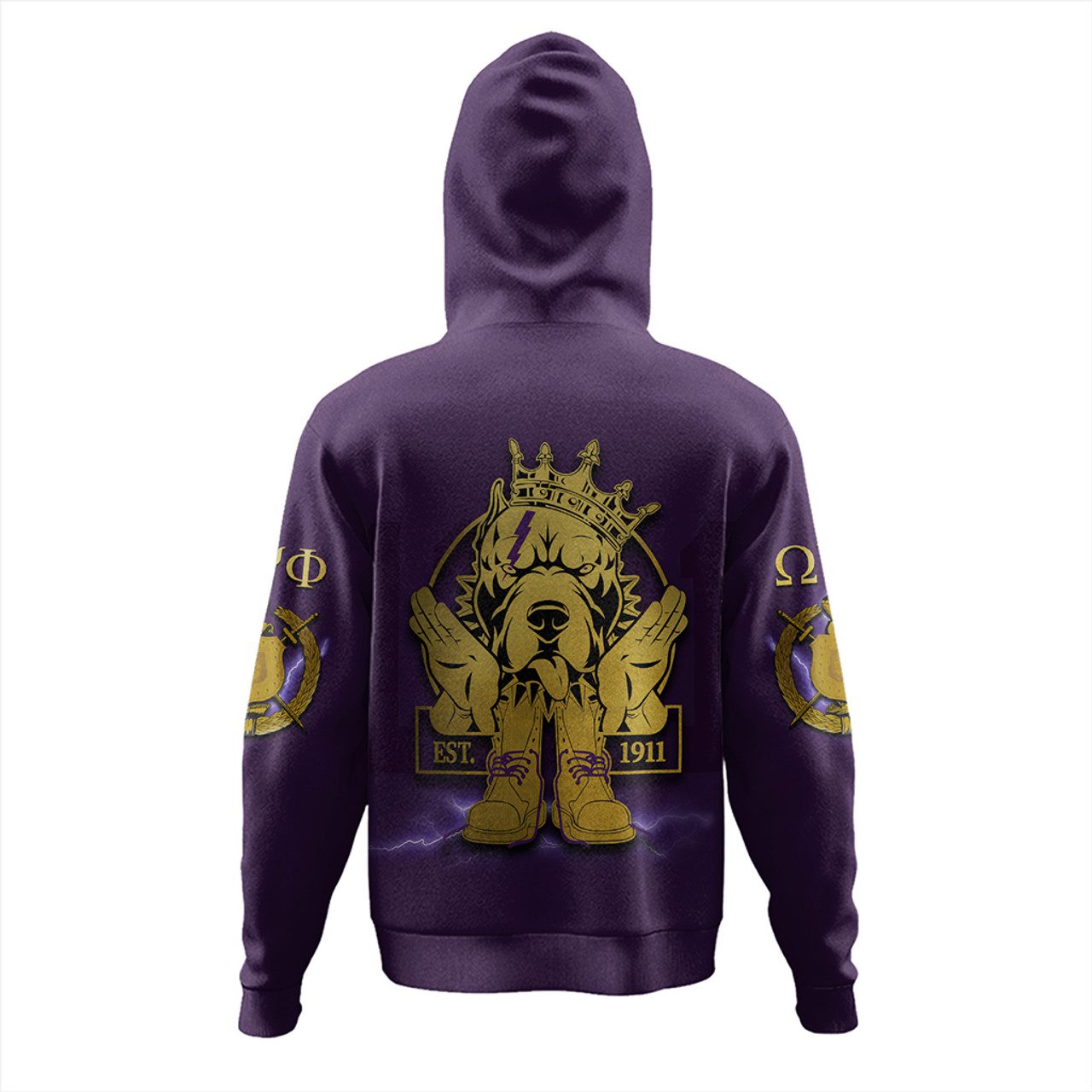 Omega Psi Phi Hoodie Bulldog Crown Psi Hand Sign Army Boots