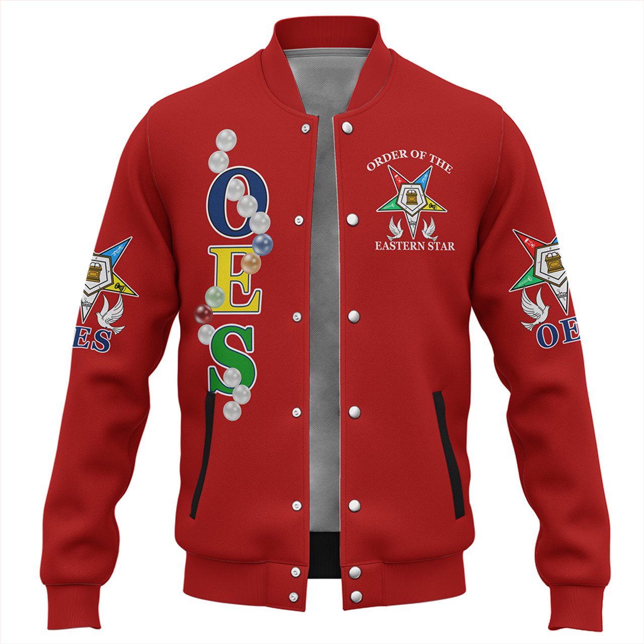 Order of the Eastern Star Baseball Jacket Pearls Red