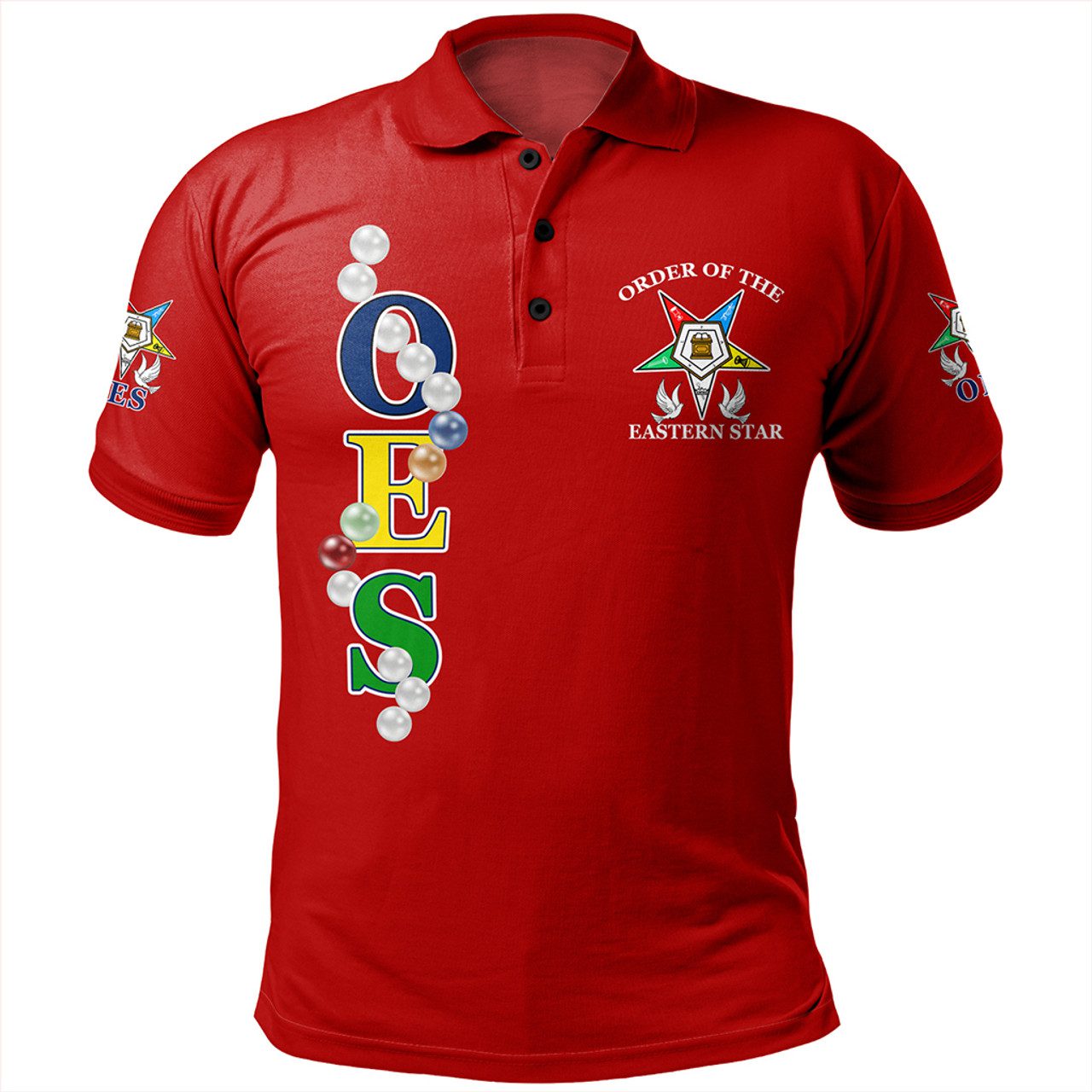 Order of the Eastern Star Polo Shirt Pearls Red