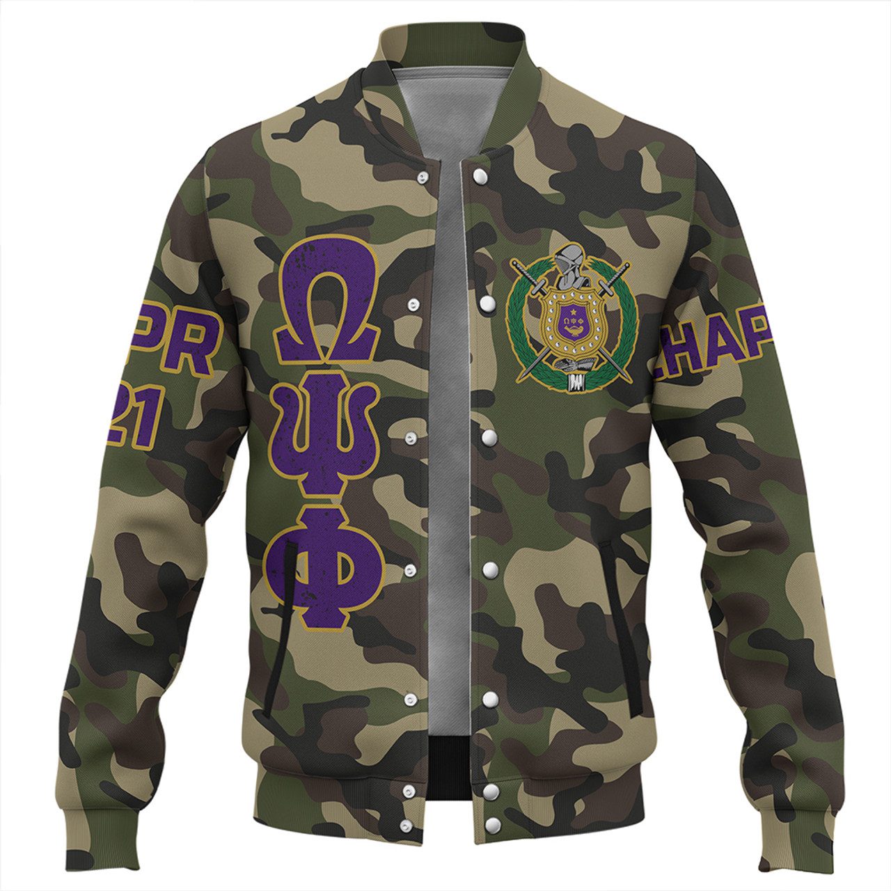 Omega Psi Phi Baseball Jacket Custom Camouflage Style