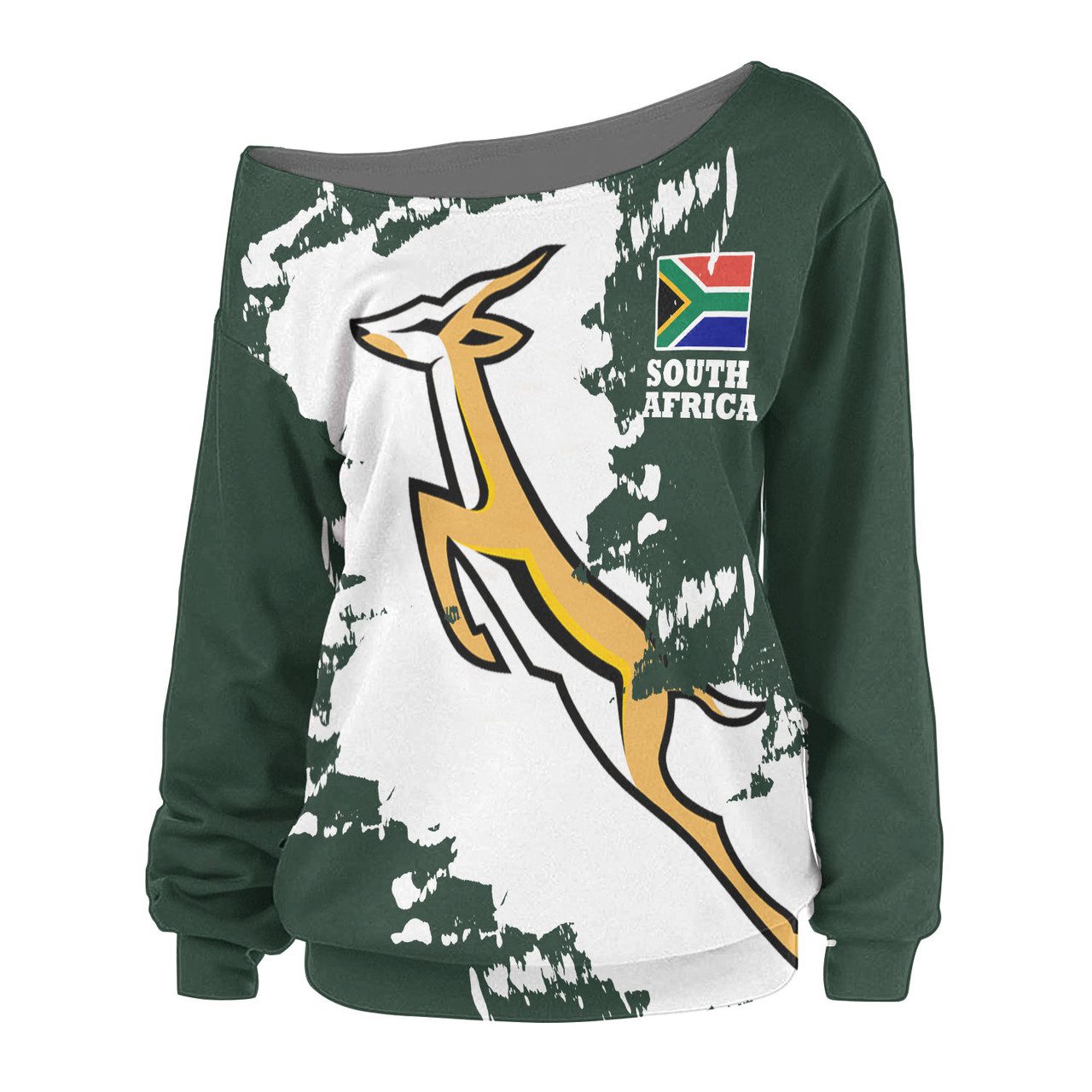 South Africa Springboks Women Off Shoulder Sweater – Painting Style