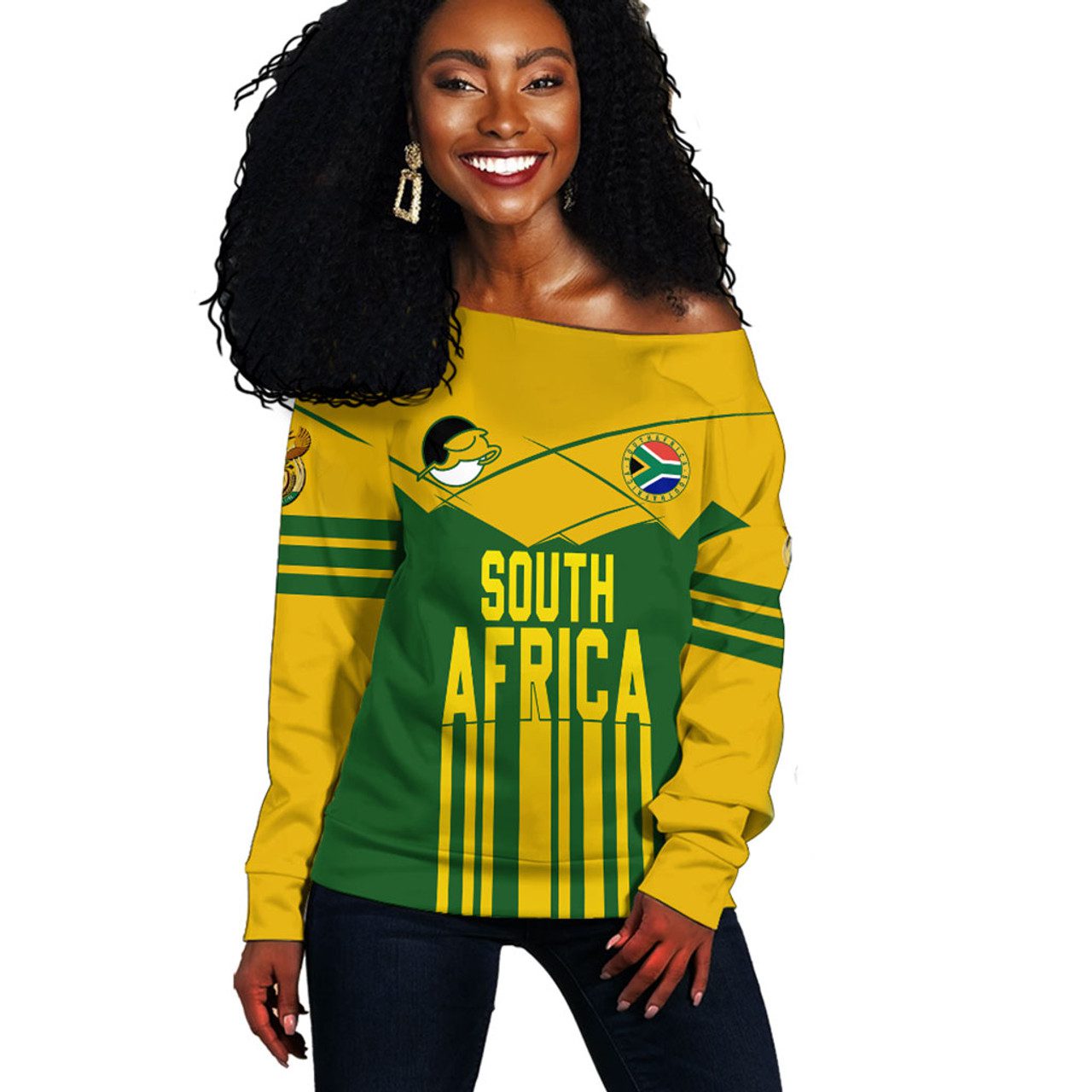 South Africa Off Shoulder Sweatshirt Sport Springbok