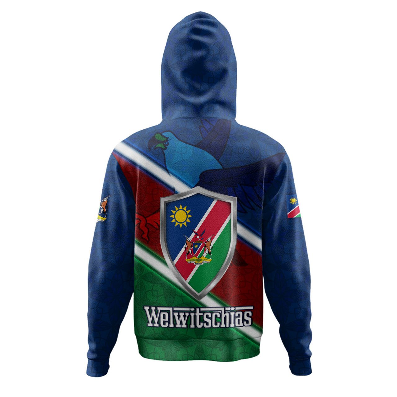 Namibia Hoodie African Fish Eagle Mascot With Flag Color Style