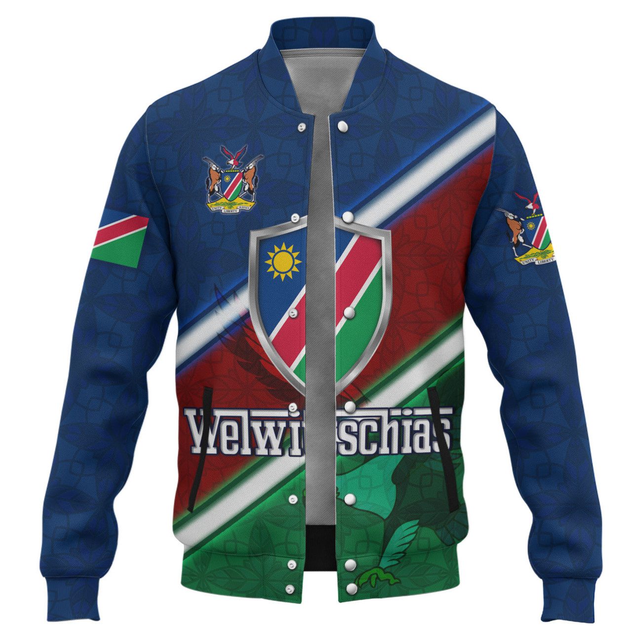 Namibia Baseball Jacket African Fish Eagle Mascot With Flag Color Style