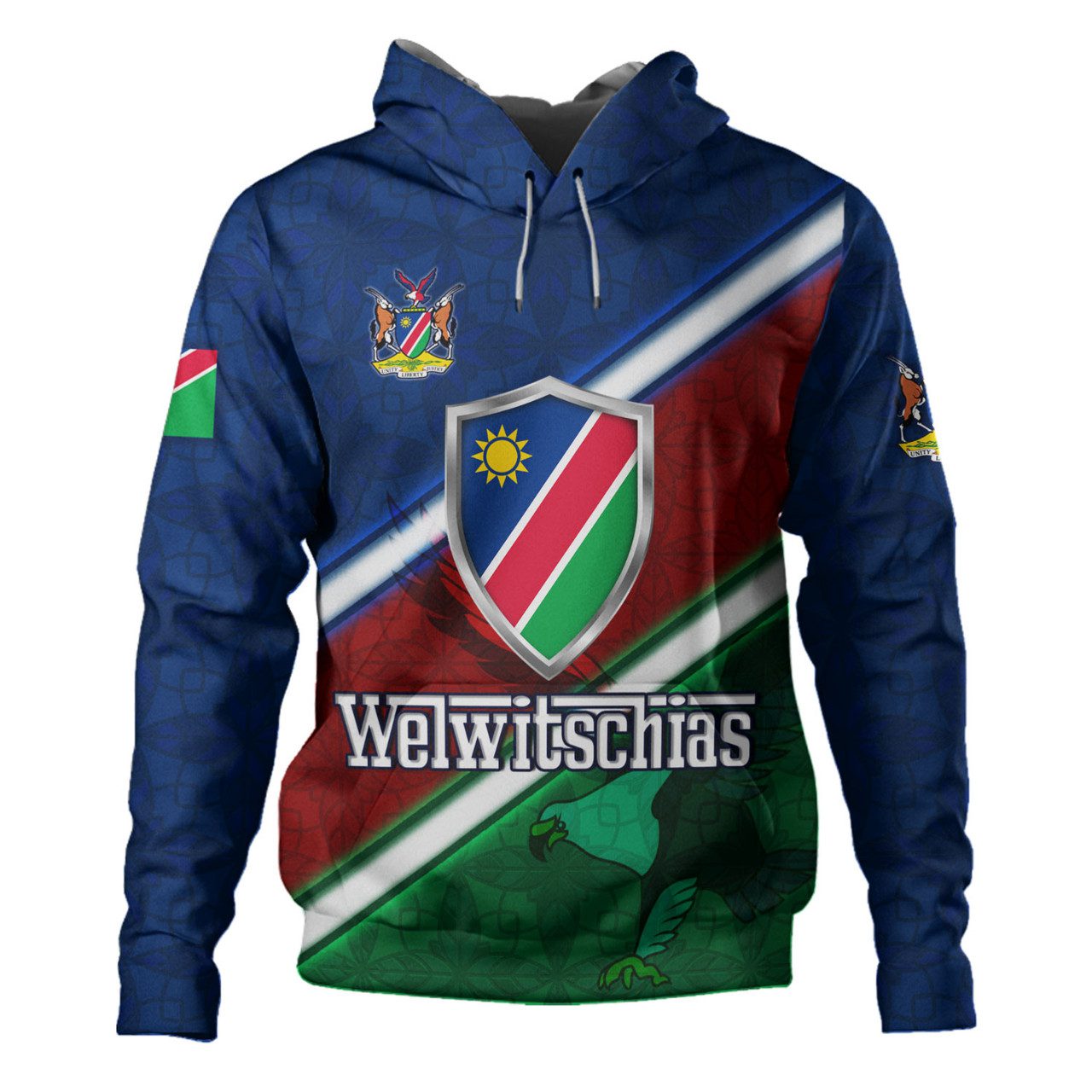 Namibia Hoodie African Fish Eagle Mascot With Flag Color Style