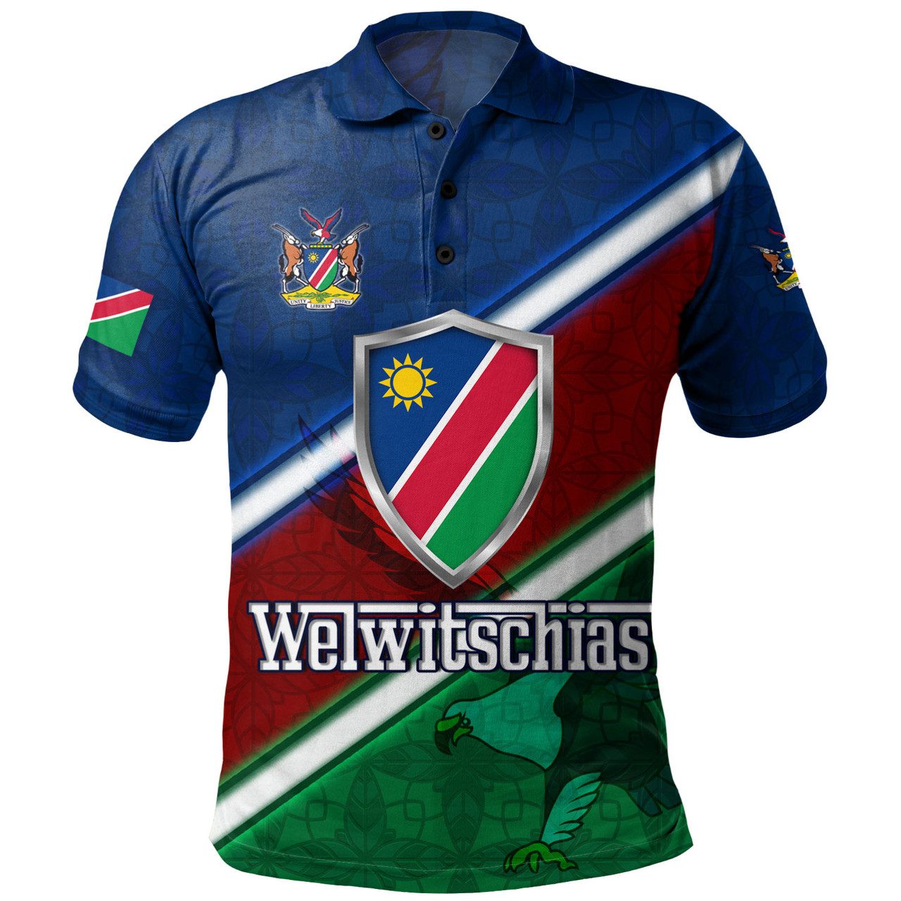 Namibia Polo Shirt African Fish Eagle Mascot With Flag Color Style