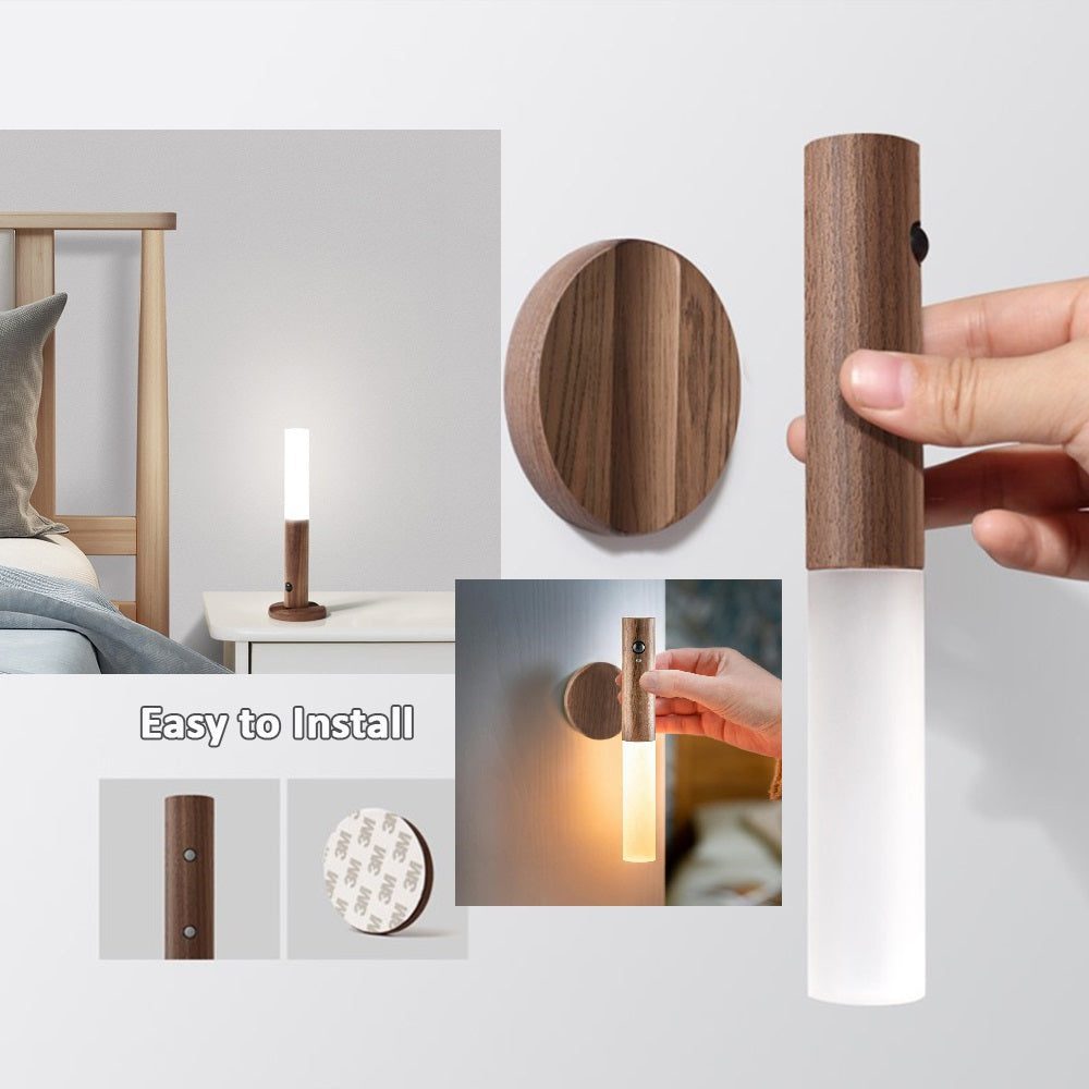 Wood Rechargeable Night Light Sensor Lamp