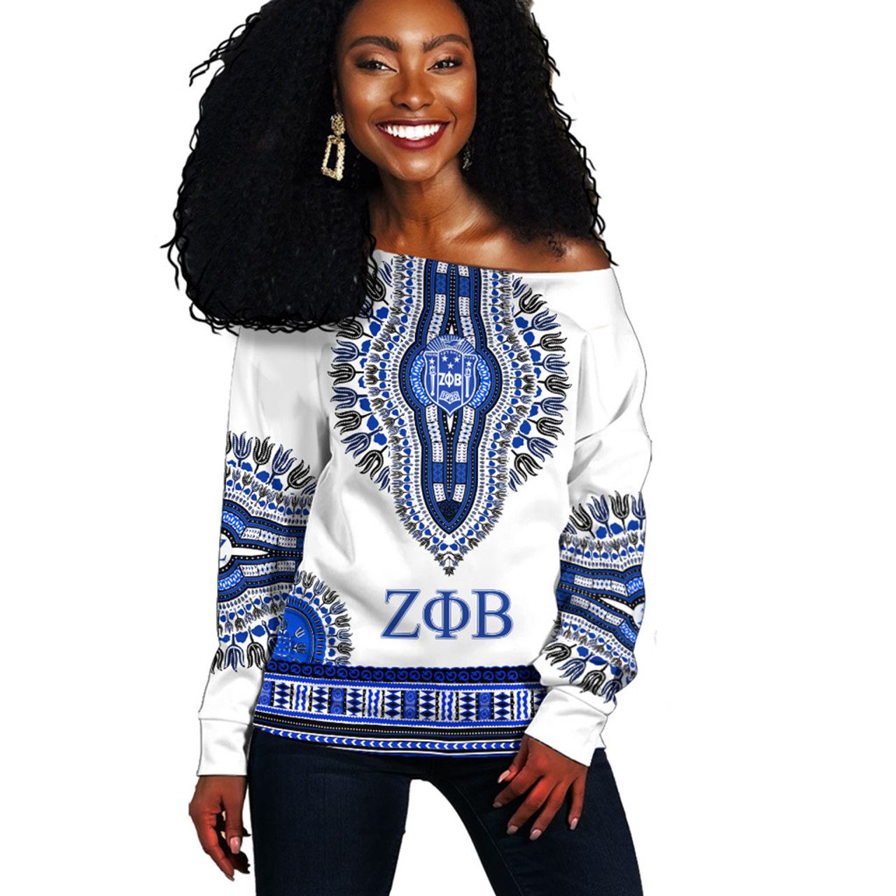 Zeta Phi Beta Off Shoulder Sweatshirt Dove Dashiki