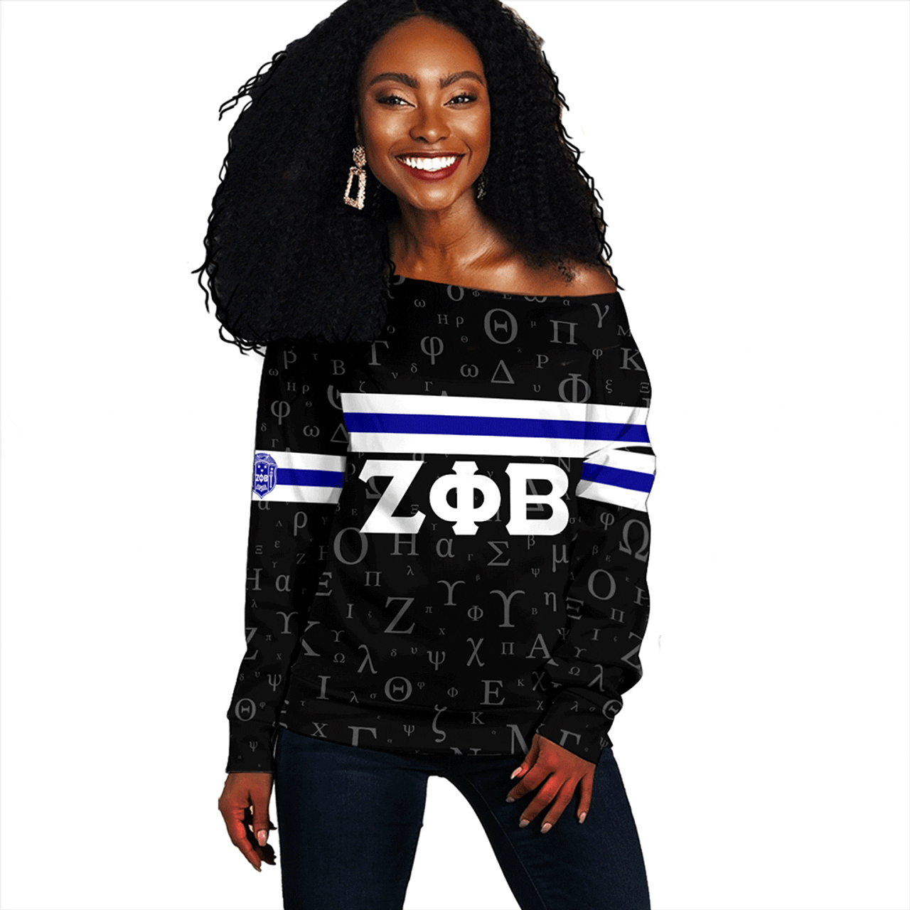 Zeta Phi Beta Off Shoulder Sweatshirt Alphabet Style