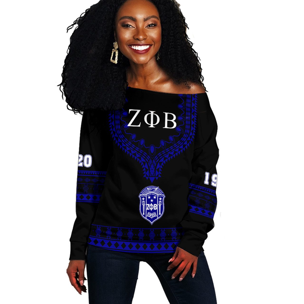 Zeta Phi Beta Off Shoulder Sweatshirt Dashiki Alva Style