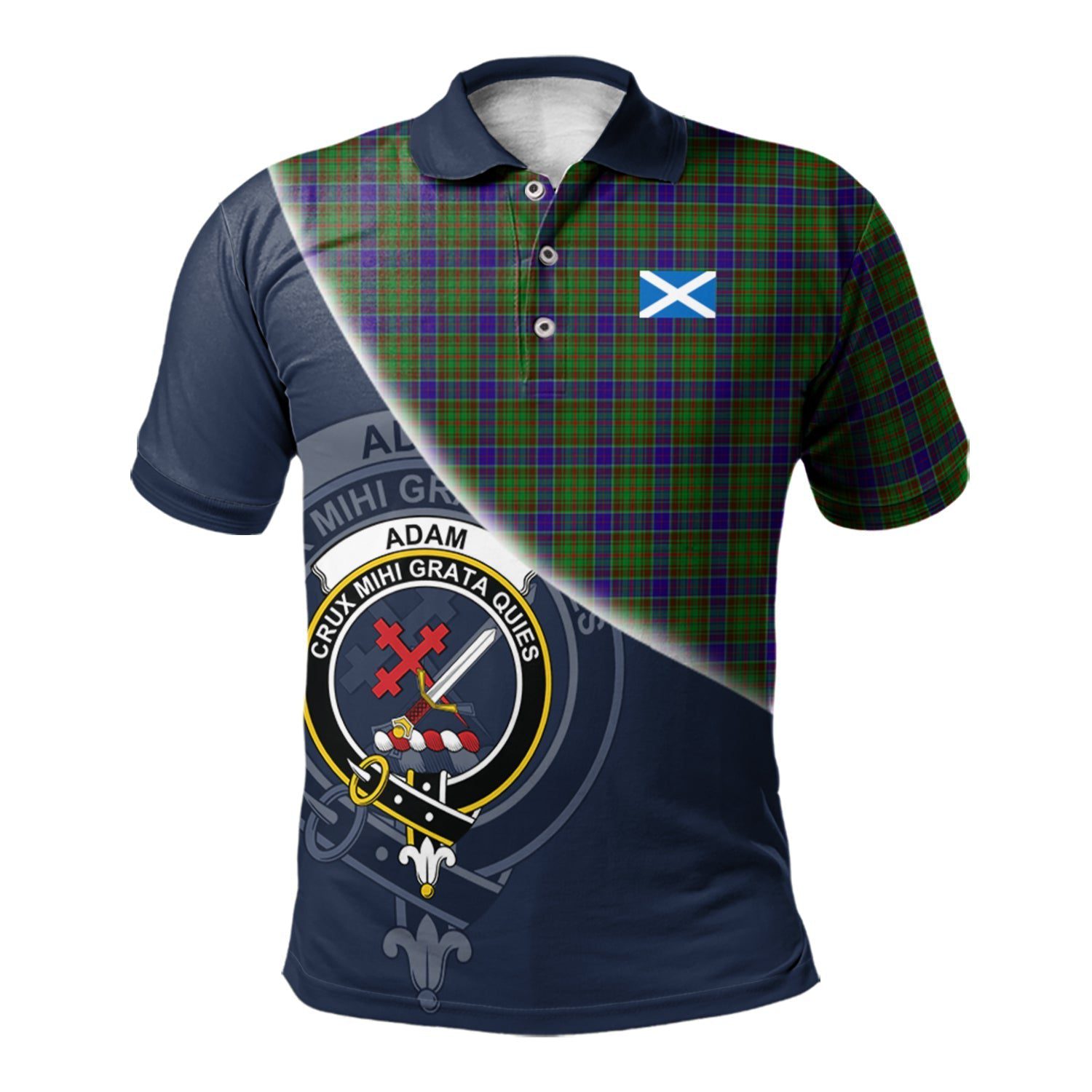 Adam Clan Scotland Golf Polo, Tartan Mens Polo Shirts with Scottish Flag Half Style K23
