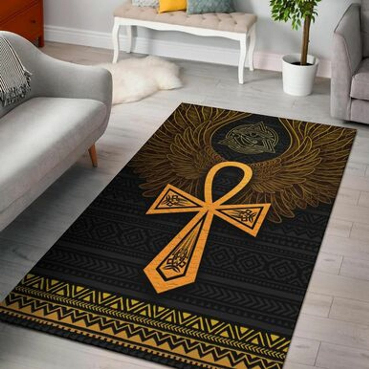 Egyptian Area Rug – African Patterns Ancient Egypt Ankh & Horus Wings Area Rug