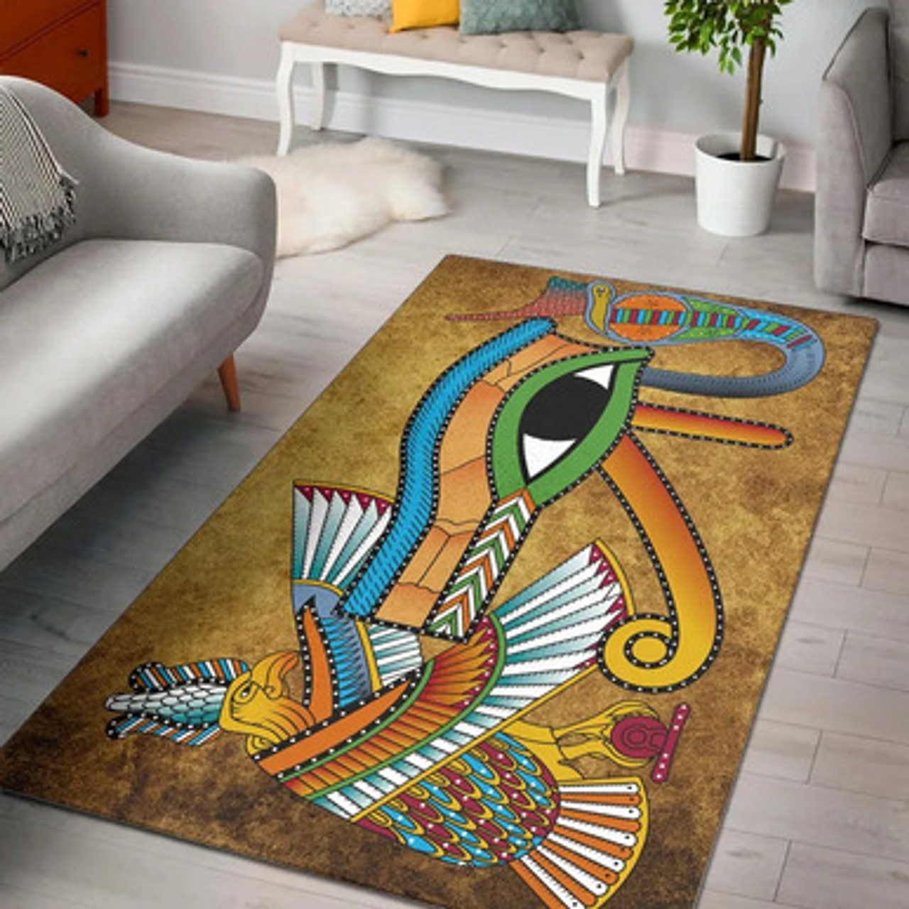 Egyptian Area Rug – African Patterns Egyptian Hieroglyphics and Gods Self Knowledge Area Rug