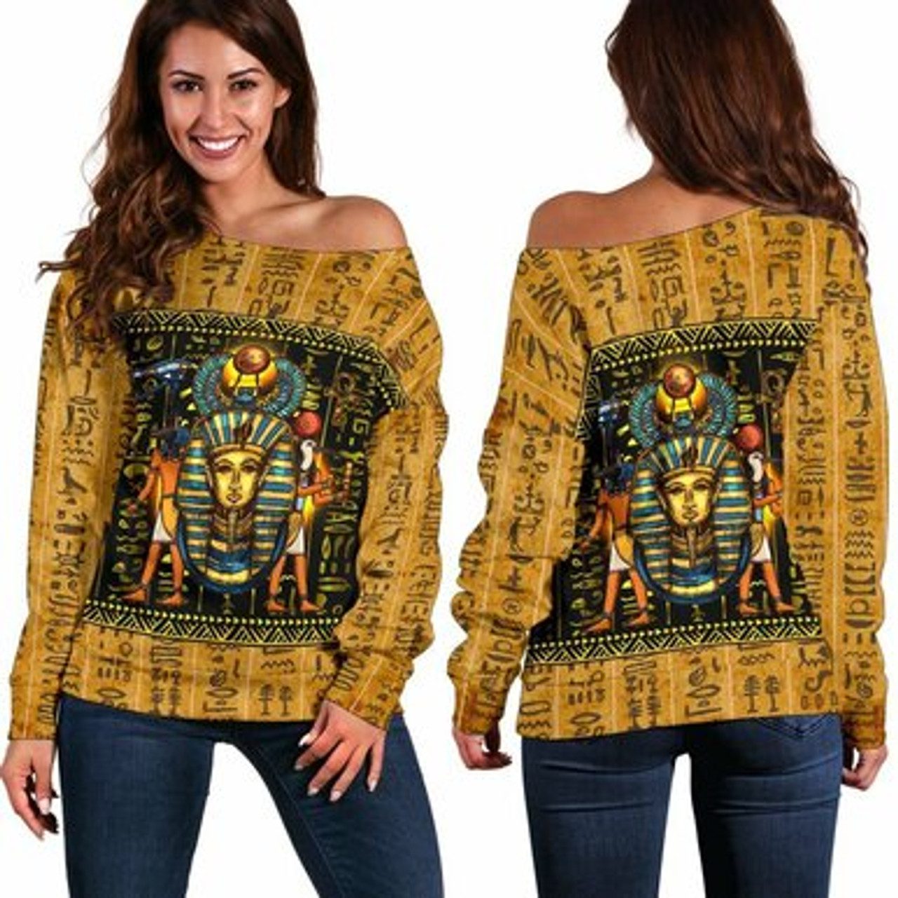 African Women Off Shoulder Sweater – Mysteries Of Ancient Egypt