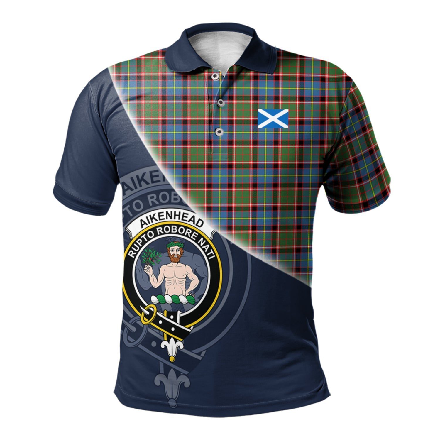 Aikenhead Clan Scotland Golf Polo, Tartan Mens Polo Shirts with Scottish Flag Half Style K23
