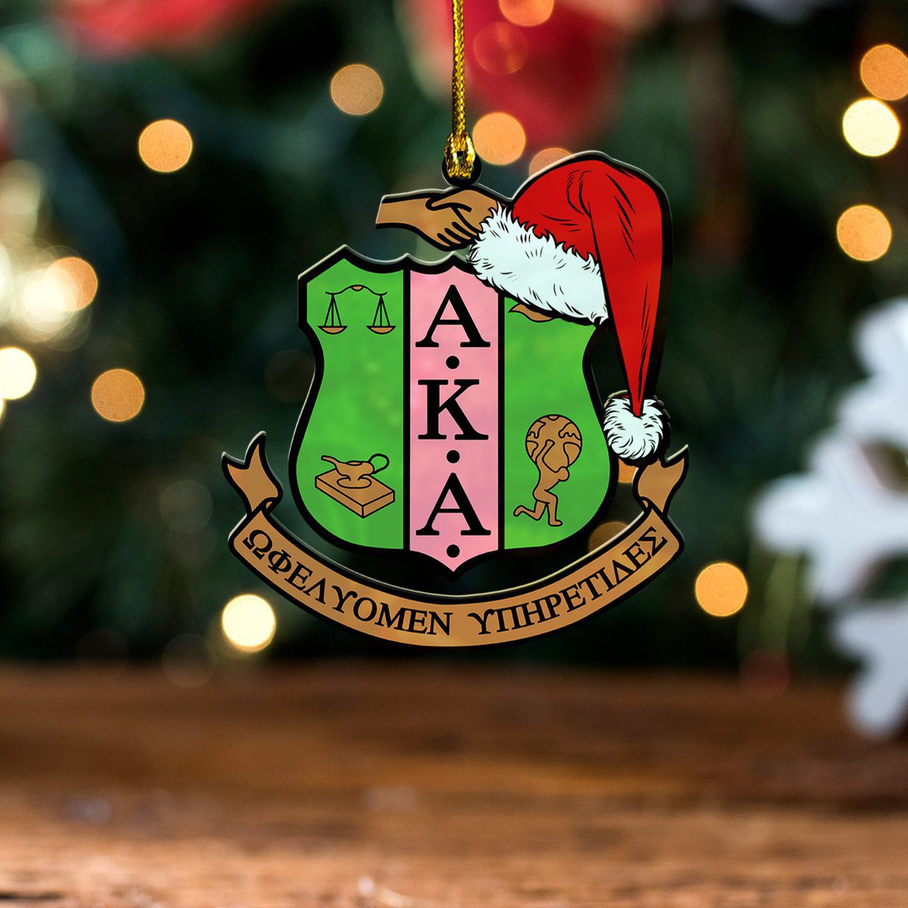 Alpha Kappa Alpha Acrylic Ornament Shield Christmas Hat Design
