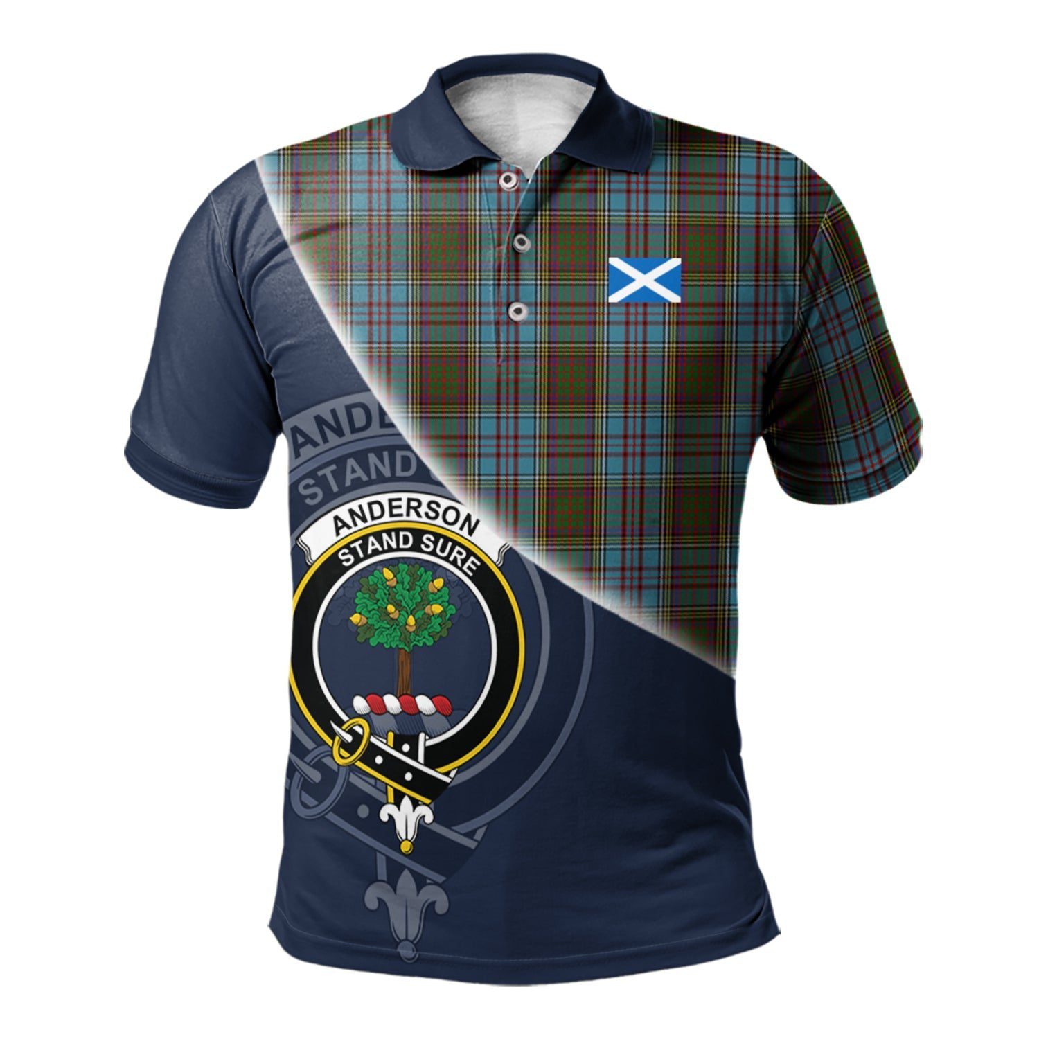Anderson Clan Scotland Golf Polo, Tartan Mens Polo Shirts with Scottish Flag Half Style K23