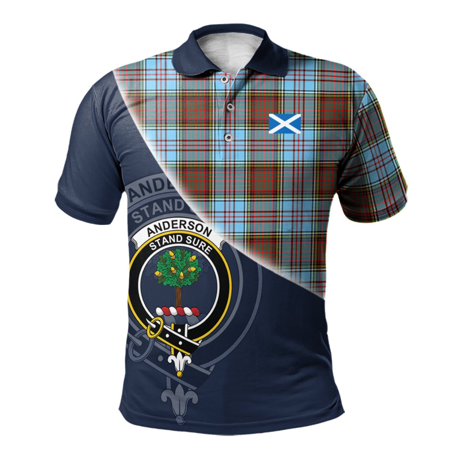 Anderson Ancient Clan Scotland Golf Polo, Tartan Mens Polo Shirts with Scottish Flag Half Style K23