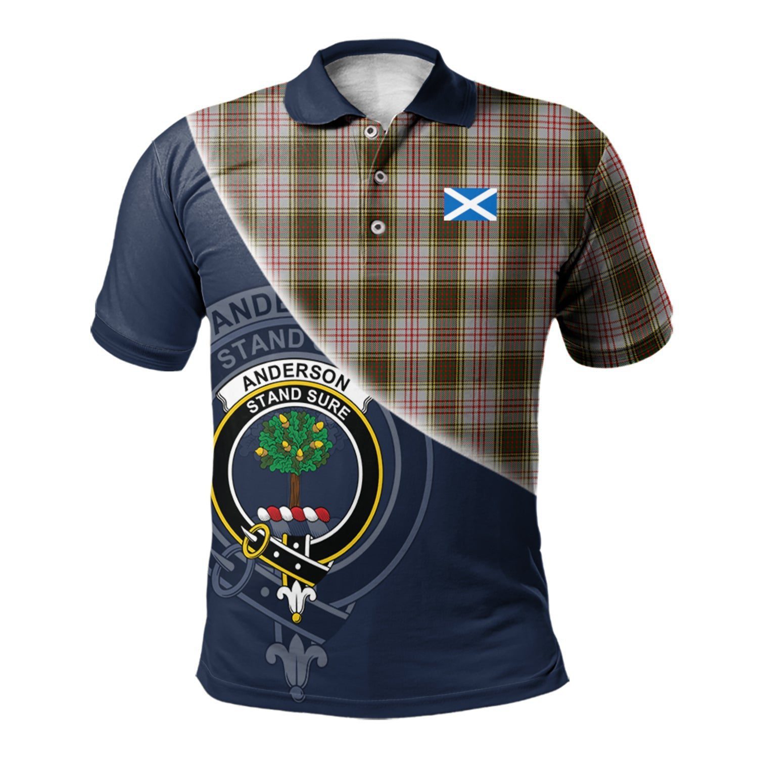 Anderson Dress Clan Scotland Golf Polo, Tartan Mens Polo Shirts with Scottish Flag Half Style K23
