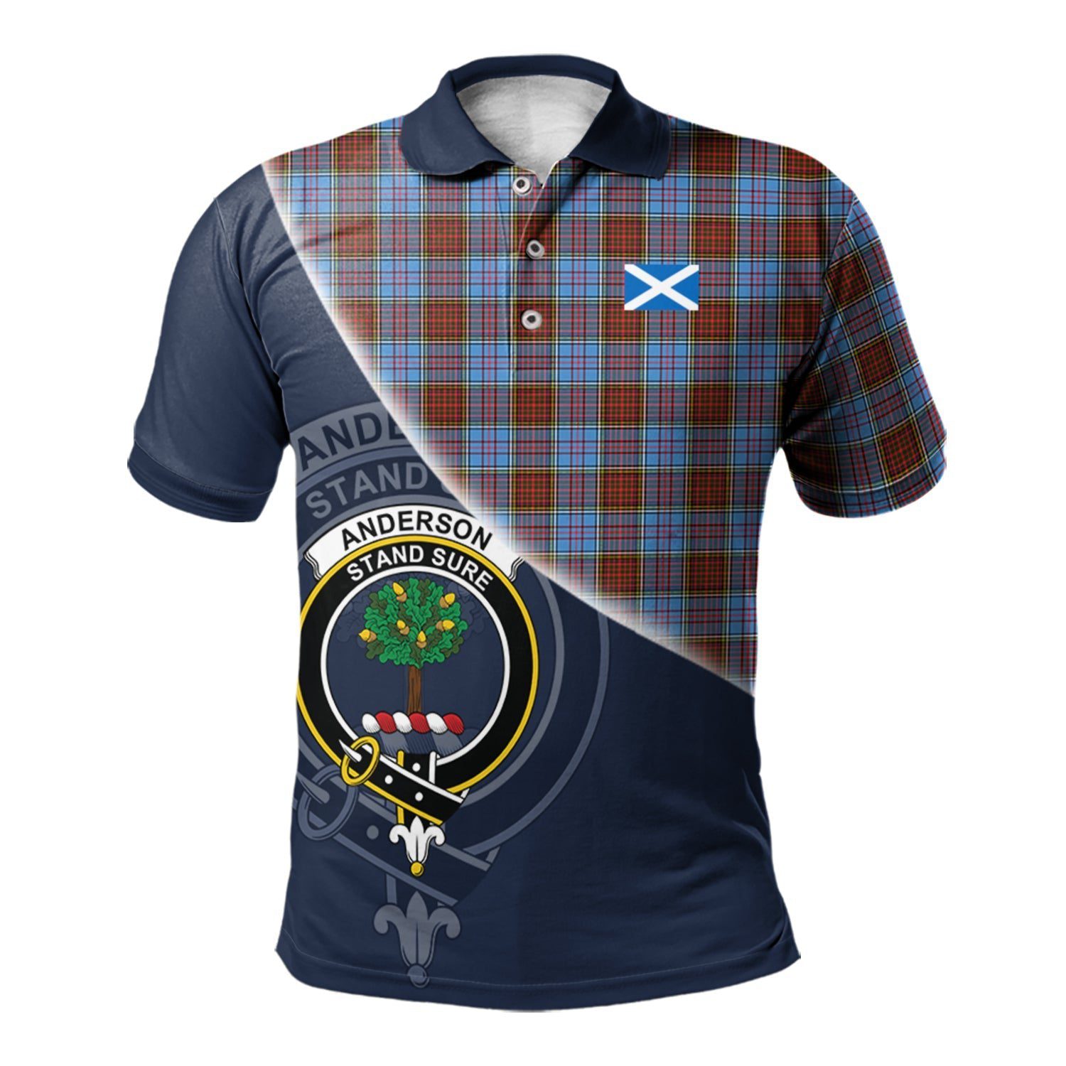 Anderson Modern Clan Scotland Golf Polo, Tartan Mens Polo Shirts with Scottish Flag Half Style K23