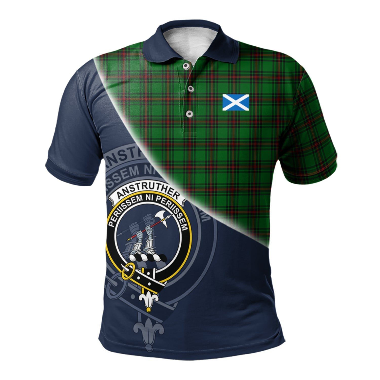 Anstruther Clan Scotland Golf Polo, Tartan Mens Polo Shirts with Scottish Flag Half Style K23