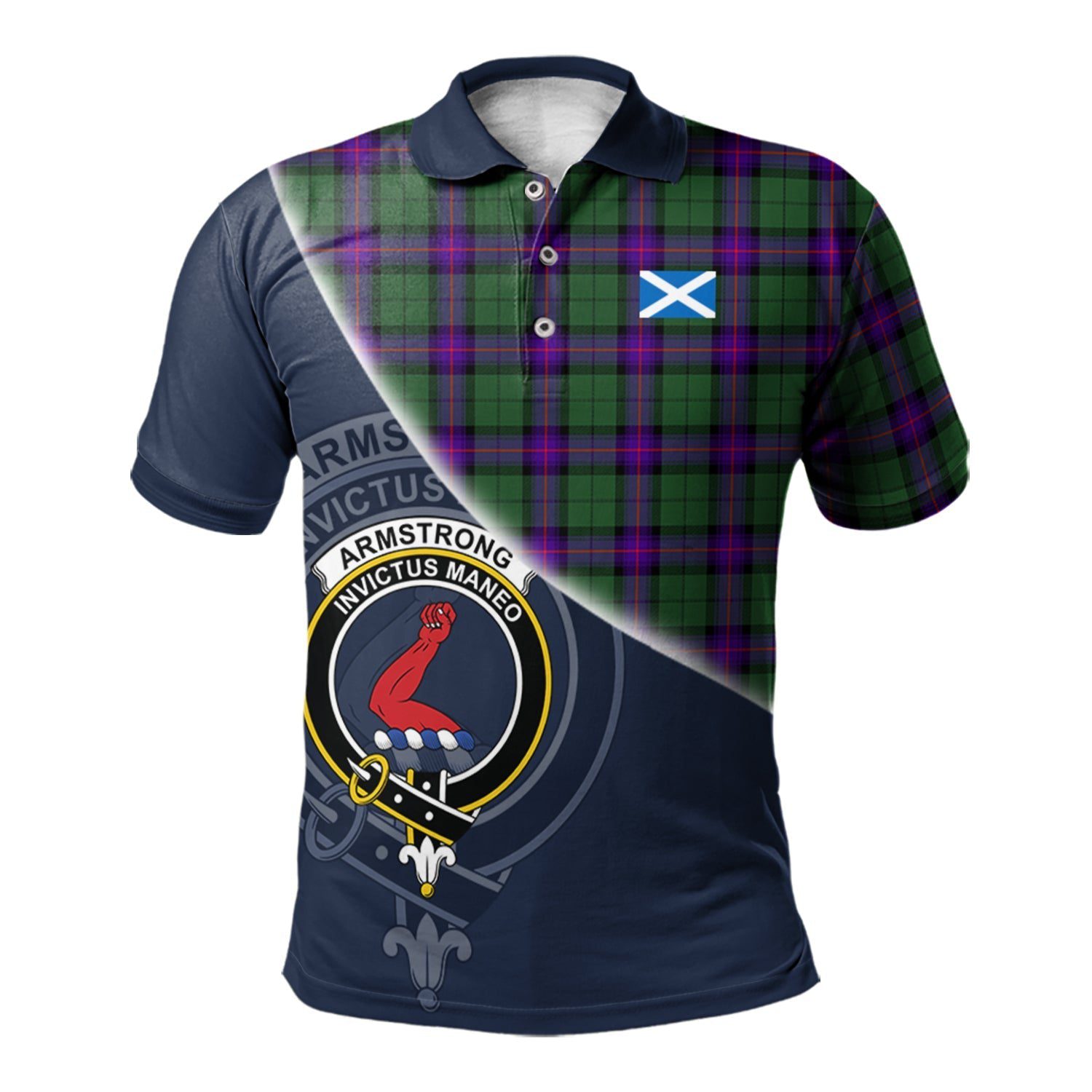 Armstrong Modern Clan Scotland Golf Polo, Tartan Mens Polo Shirts with Scottish Flag Half Style K23