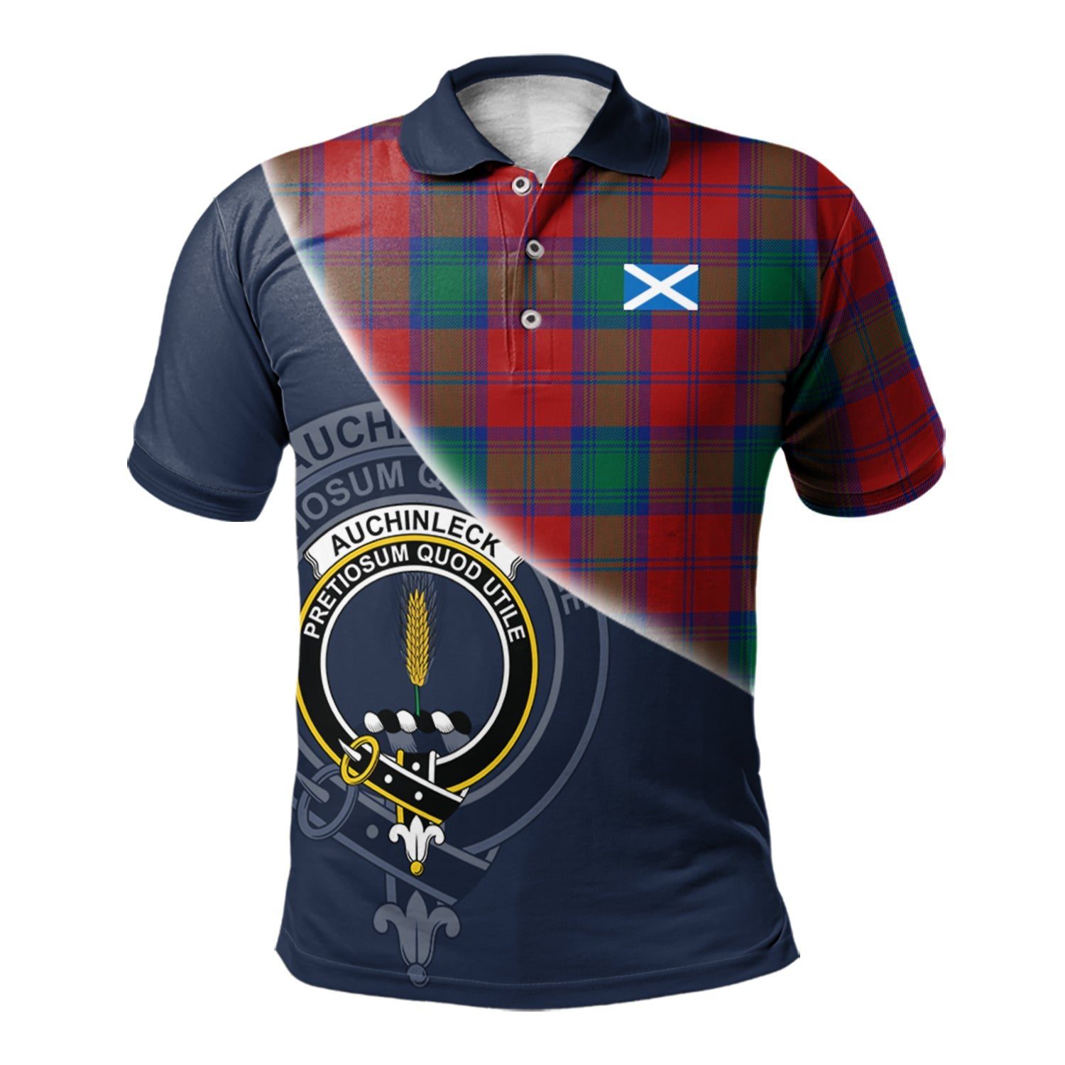 Auchinleck Clan Scotland Golf Polo, Tartan Mens Polo Shirts with Scottish Flag Half Style K23