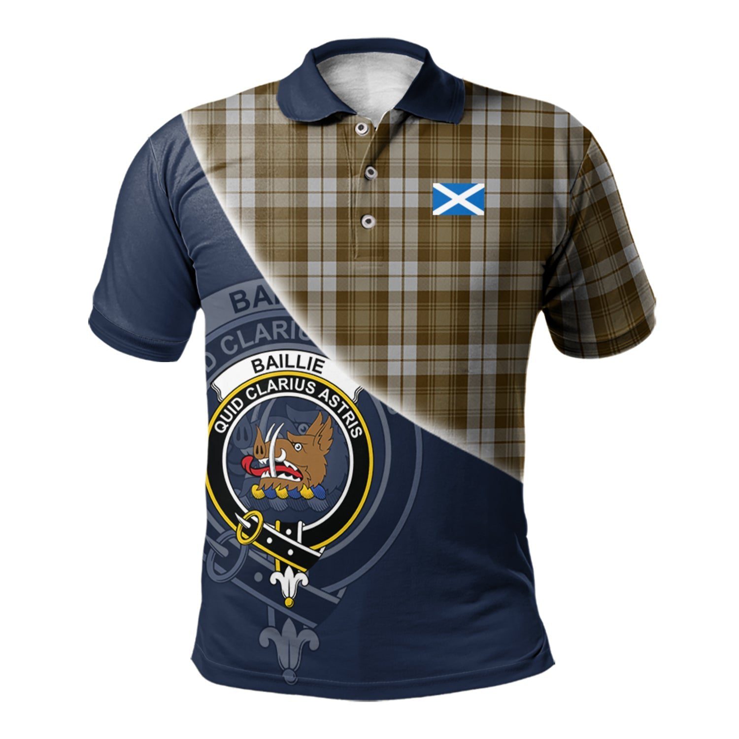 Baillie Dress Clan Scotland Golf Polo, Tartan Mens Polo Shirts with Scottish Flag Half Style K23