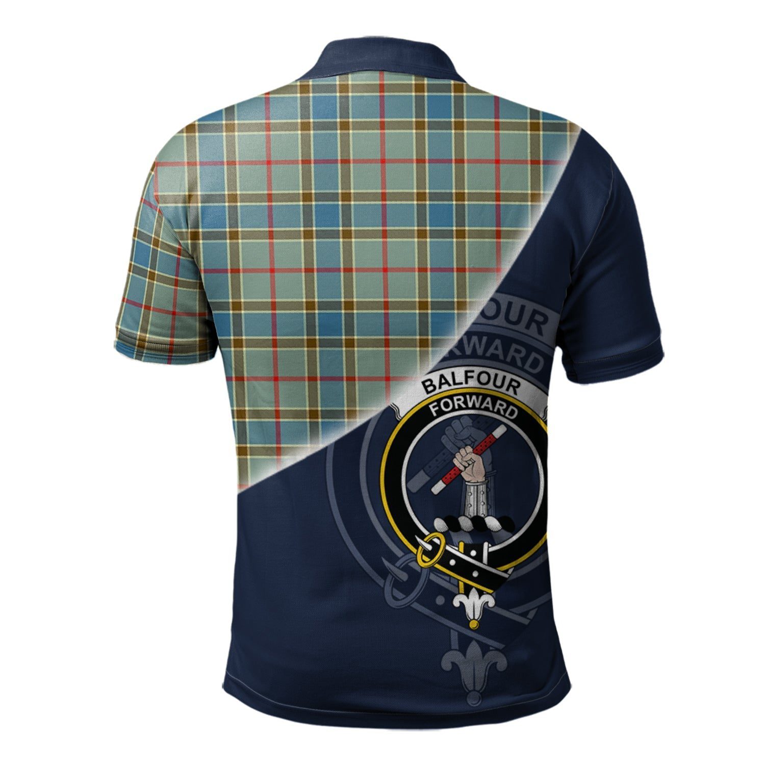 Balfour Blue Clan Scotland Golf Polo, Tartan Mens Polo Shirts with Scottish Flag Half Style K23
