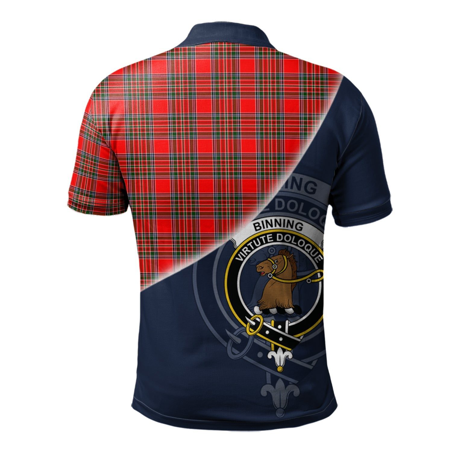 Binning Clan Scotland Golf Polo, Tartan Mens Polo Shirts with Scottish Flag Half Style K23