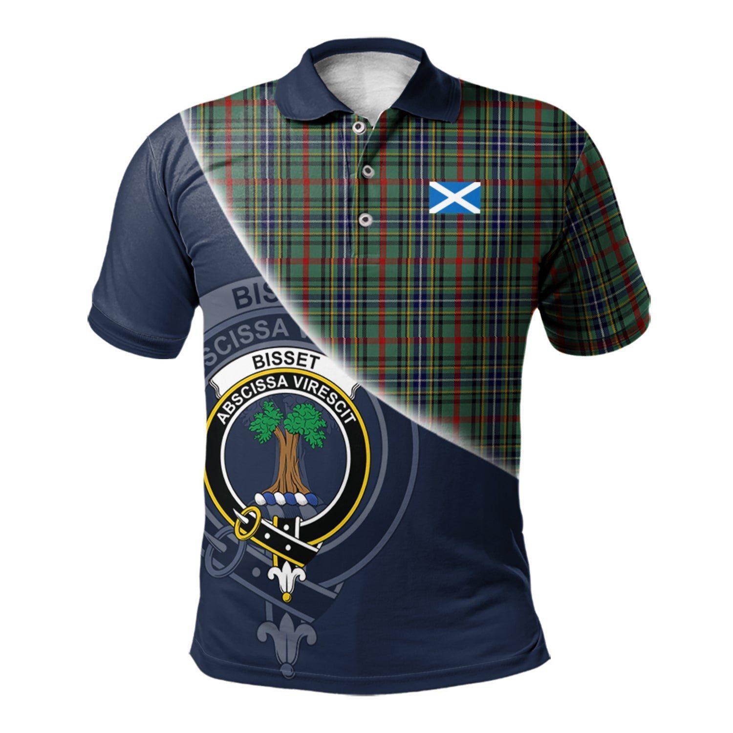 Bisset Clan Scotland Golf Polo, Tartan Mens Polo Shirts with Scottish Flag Half Style K23