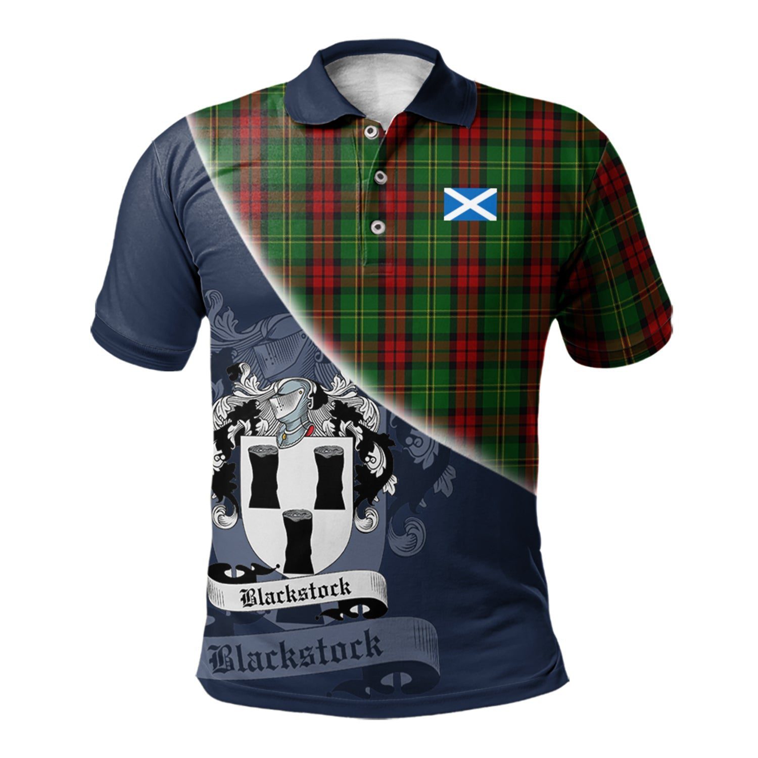 Blackstock Hunting Clan Scotland Golf Polo, Tartan Mens Polo Shirts with Scottish Flag Half Style K23