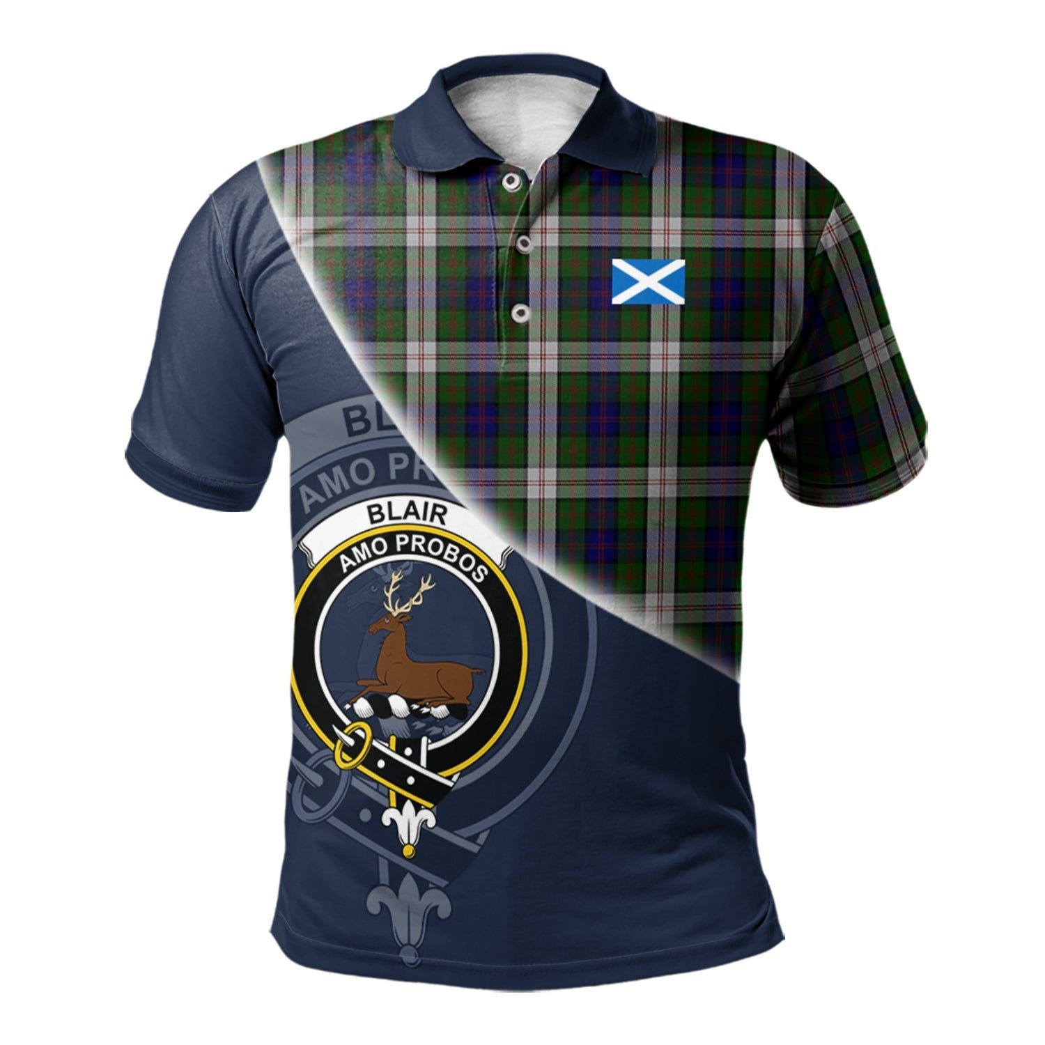 Blair Dress Clan Scotland Golf Polo, Tartan Mens Polo Shirts with Scottish Flag Half Style K23