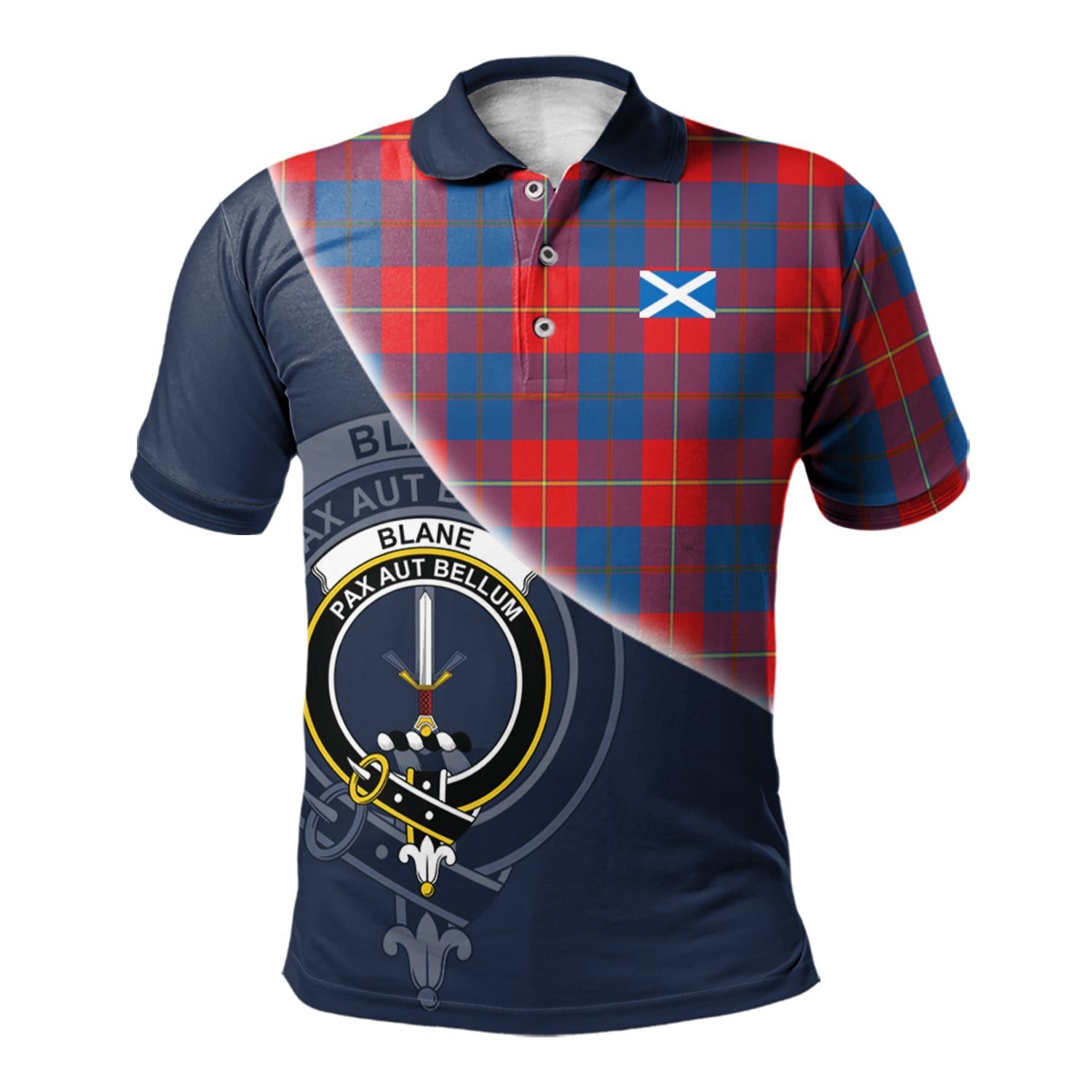 Blane Clan Scotland Golf Polo, Tartan Mens Polo Shirts with Scottish Flag Half Style K23