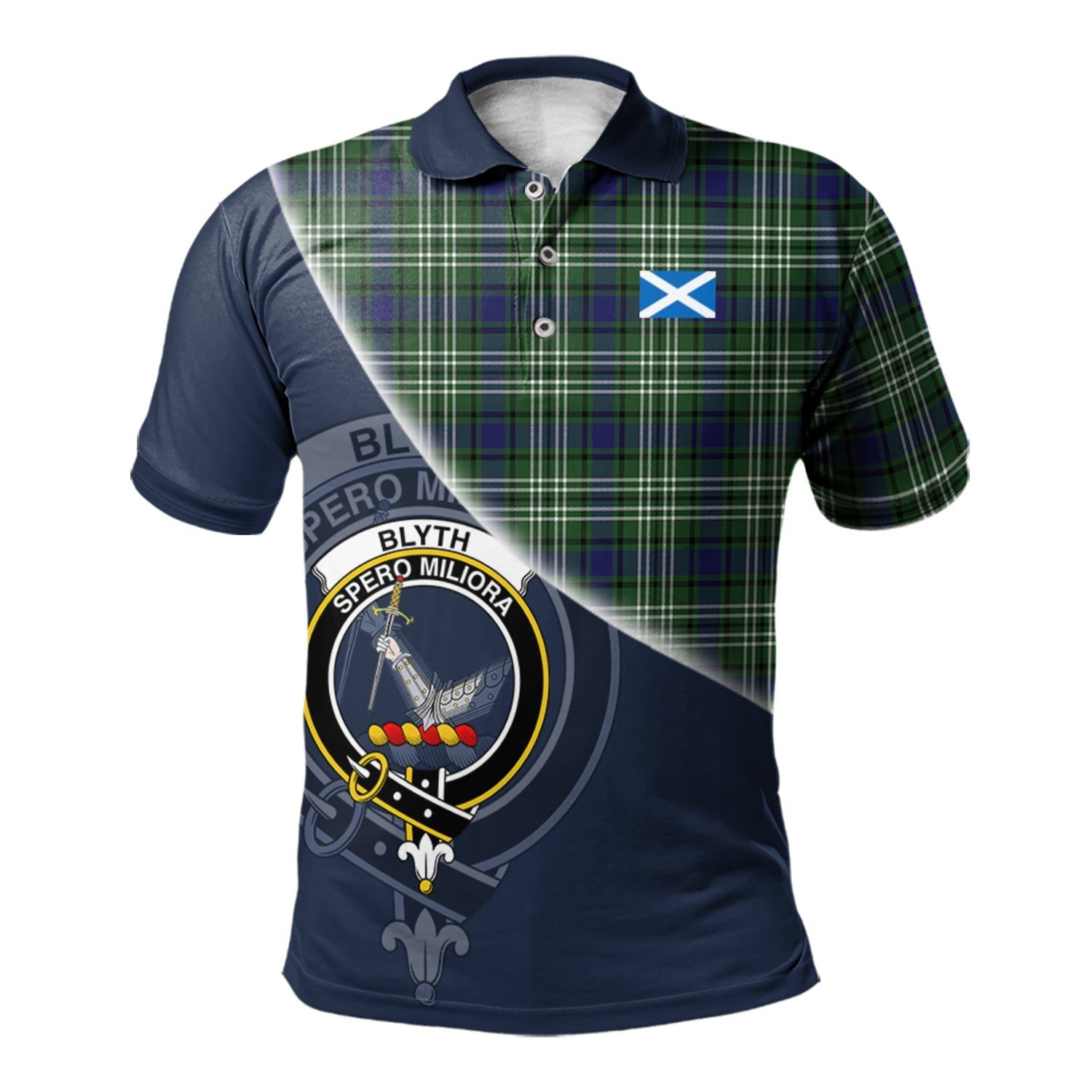 Blyth Clan Scotland Golf Polo, Tartan Mens Polo Shirts with Scottish Flag Half Style K23