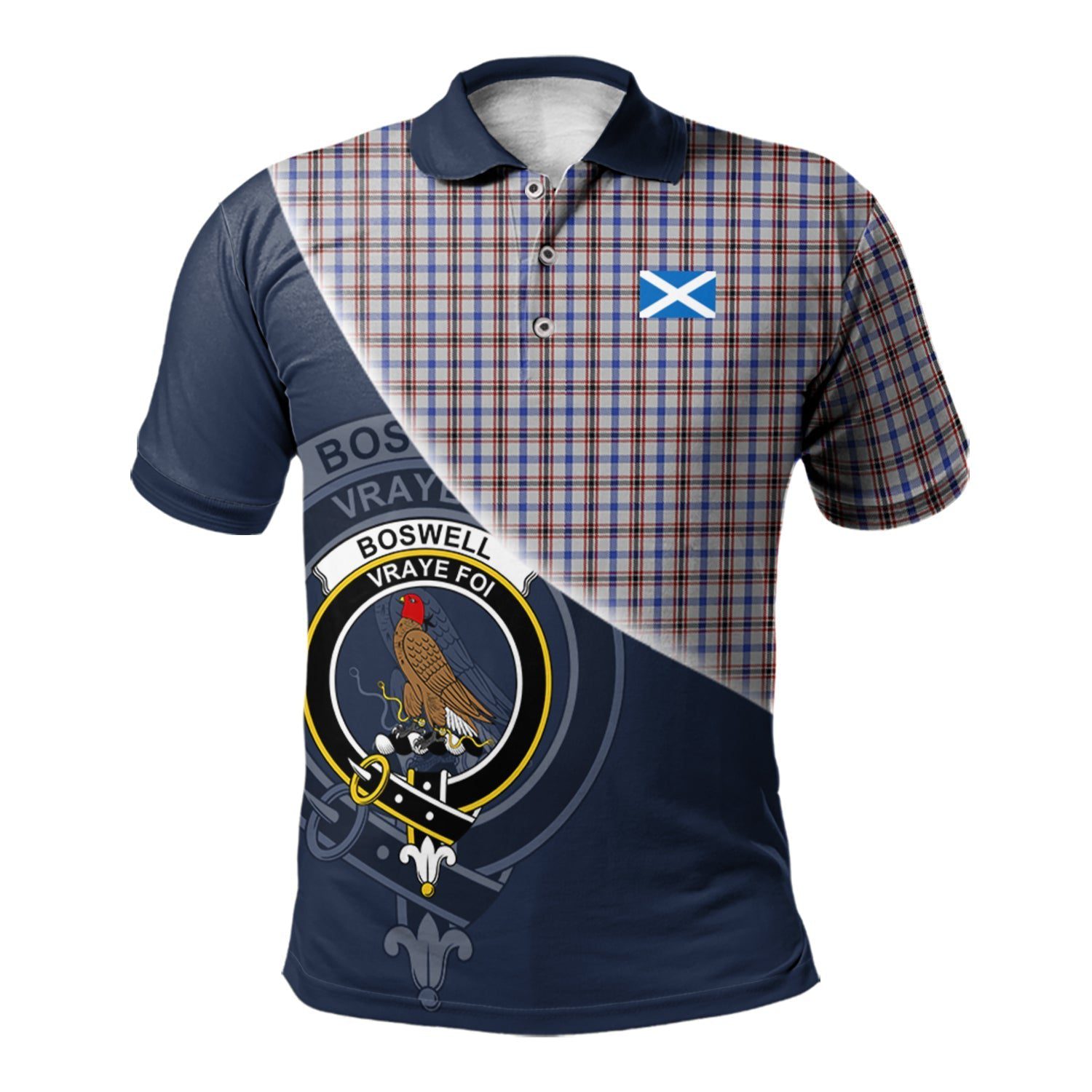 Boswell Clan Scotland Golf Polo, Tartan Mens Polo Shirts with Scottish Flag Half Style K23