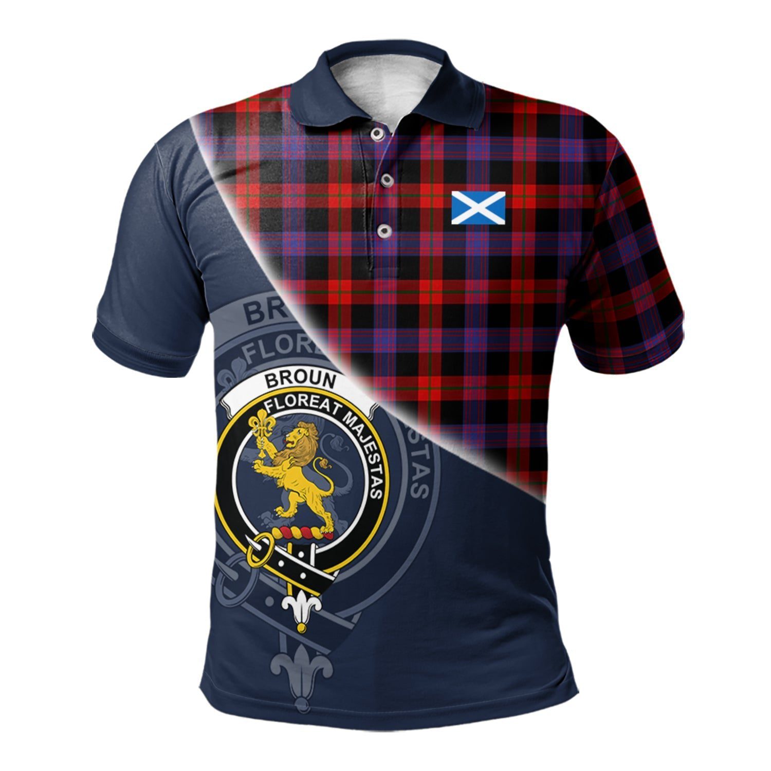 Broun Modern Clan Scotland Golf Polo, Tartan Mens Polo Shirts with Scottish Flag Half Style K23