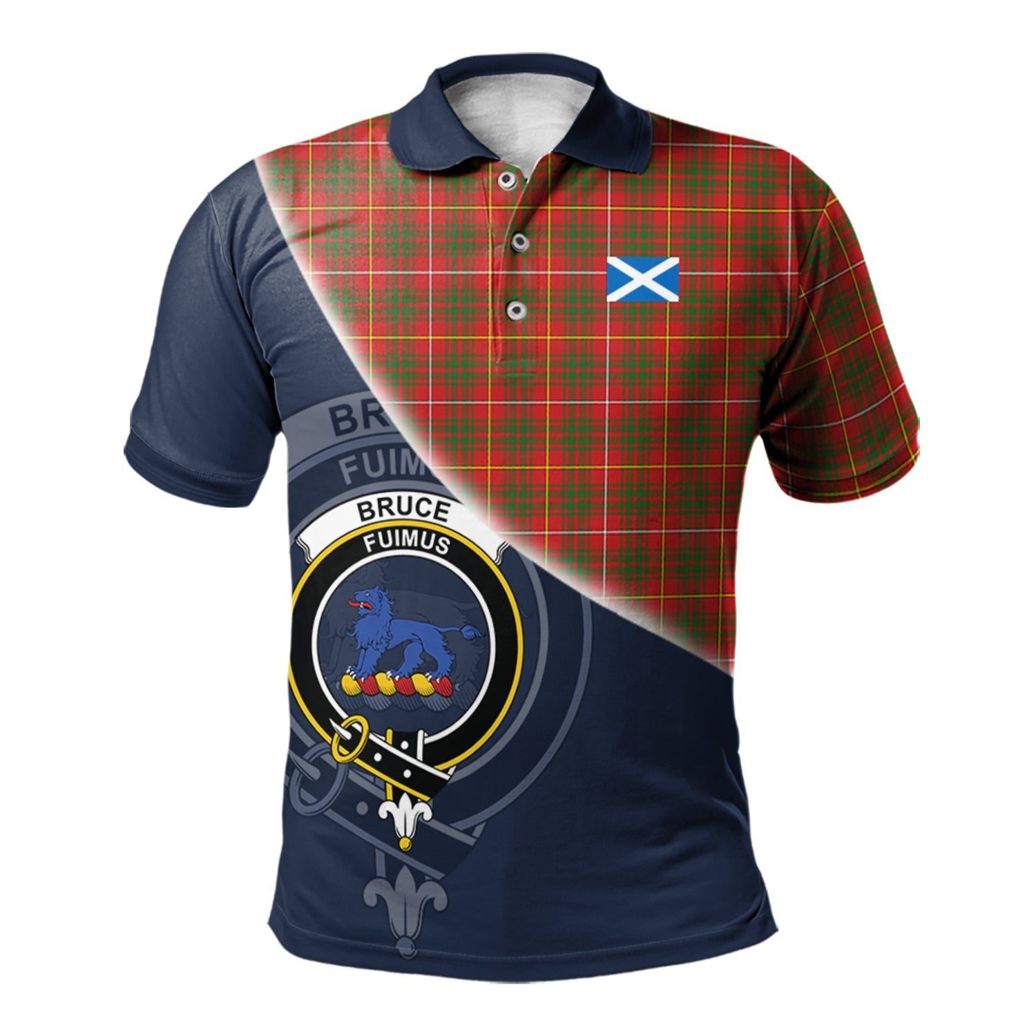 Bruce Modern Clan Scotland Golf Polo, Tartan Mens Polo Shirts with Scottish Flag Half Style K23