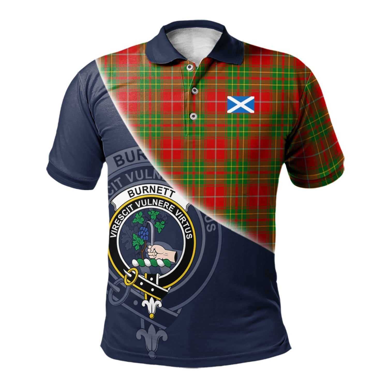 Burnett Ancient Clan Scotland Golf Polo, Tartan Mens Polo Shirts with Scottish Flag Half Style K23