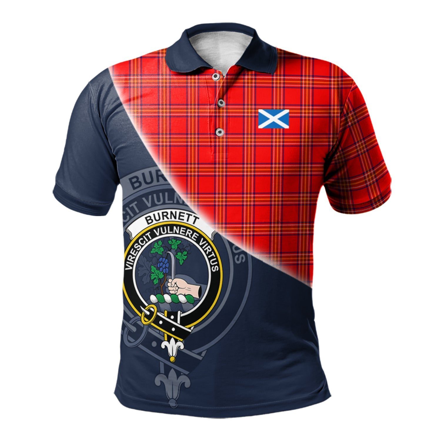 Burnett Modern Clan Scotland Golf Polo, Tartan Mens Polo Shirts with Scottish Flag Half Style K23