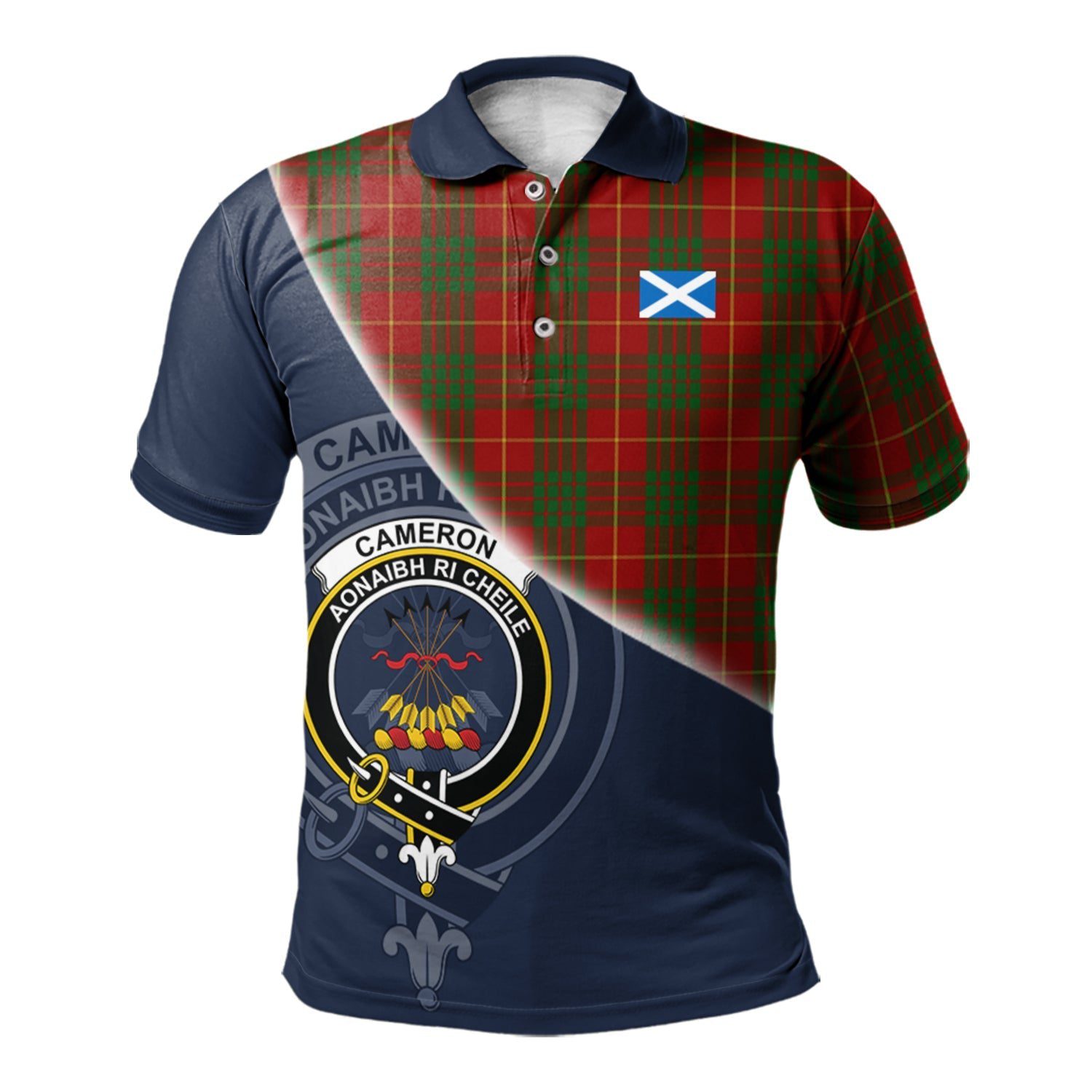 Cameron Clan Scotland Golf Polo, Tartan Mens Polo Shirts with Scottish Flag Half Style K23