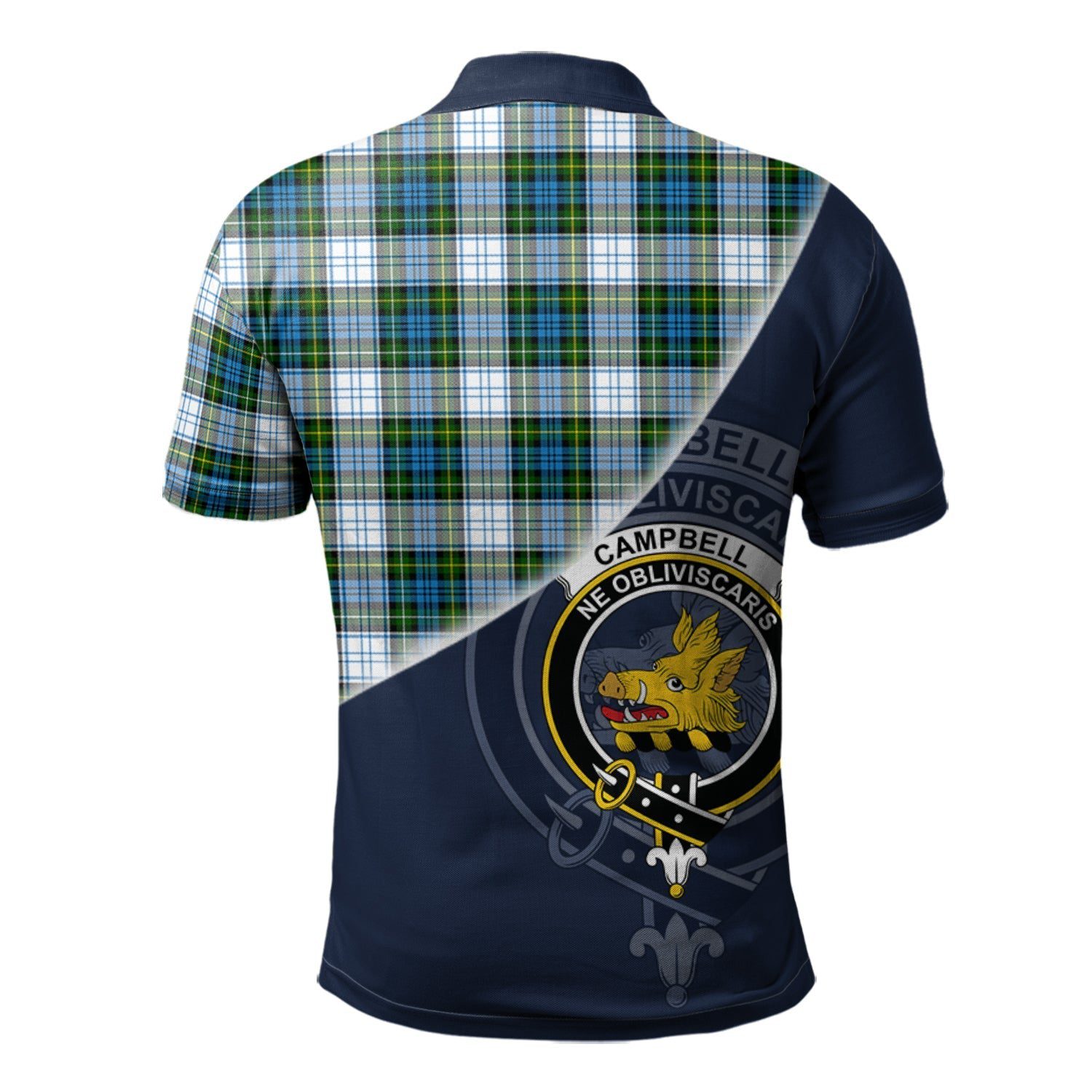 Campbell Dress Clan Scotland Golf Polo, Tartan Mens Polo Shirts with Scottish Flag Half Style K23