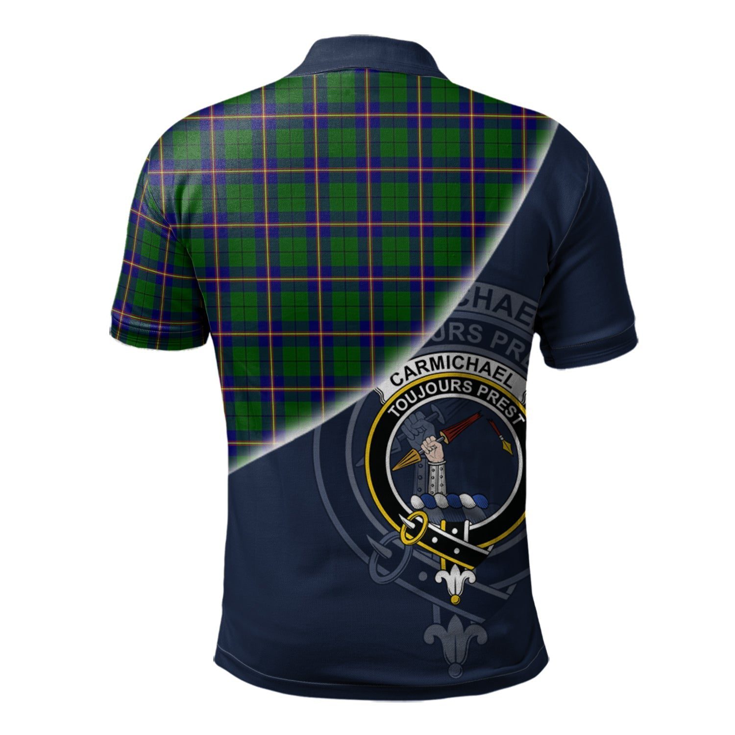 Carmichael Modern Clan Scotland Golf Polo, Tartan Mens Polo Shirts with Scottish Flag Half Style K23