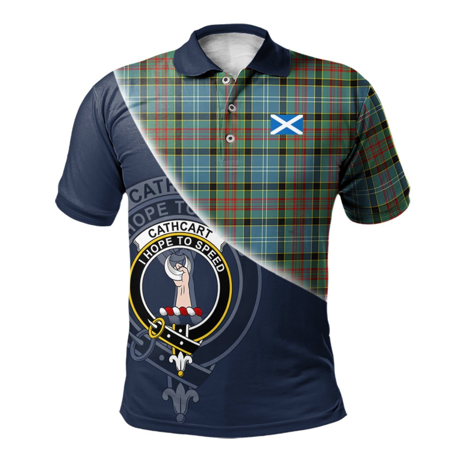 Cathcart Clan Scotland Golf Polo, Tartan Mens Polo Shirts with Scottish Flag Half Style K23