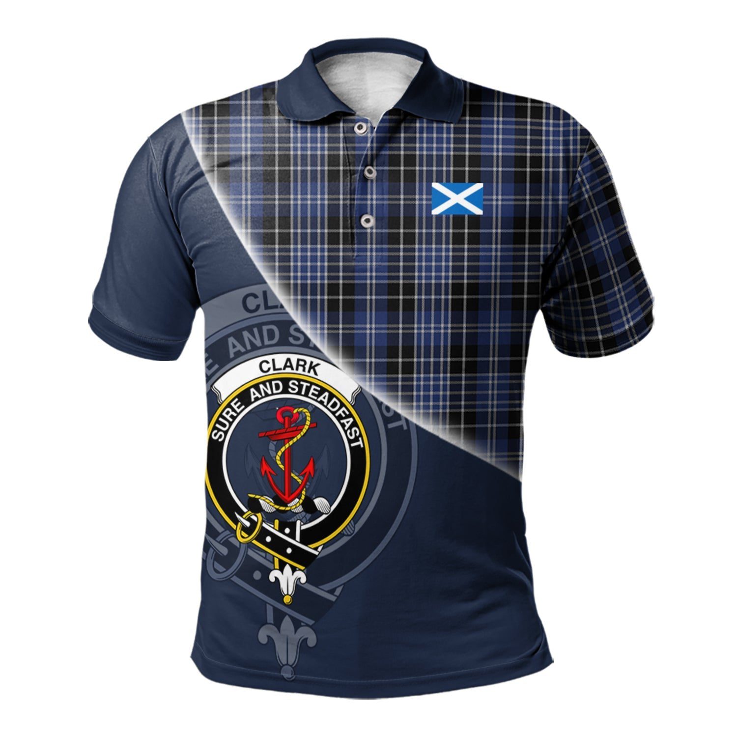 Clark Clan Scotland Golf Polo, Tartan Mens Polo Shirts with Scottish Flag Half Style K23